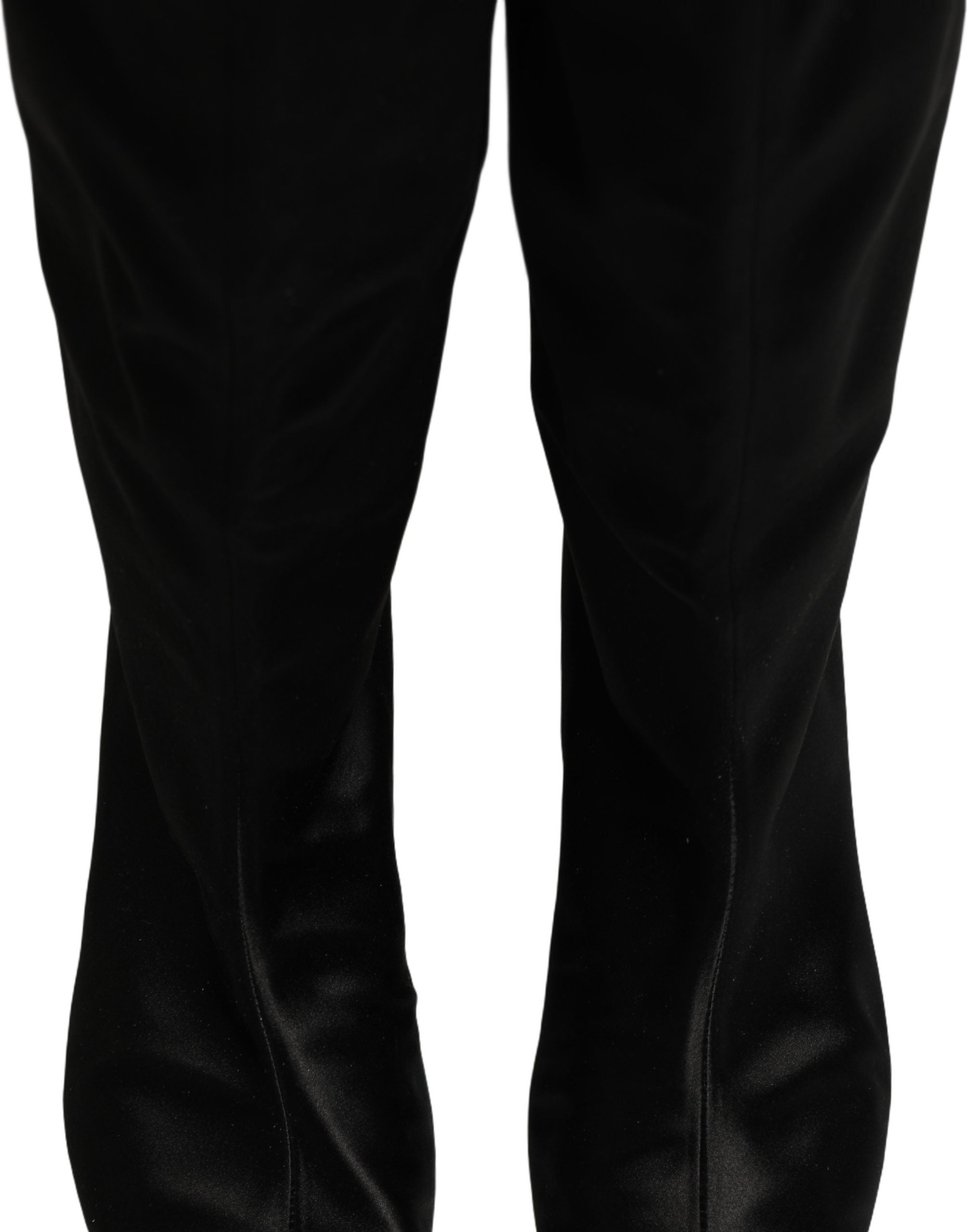Dolce & Gabbana Black Satin Knee High Kitten Boots Women's Shoes (Pre-Owned)