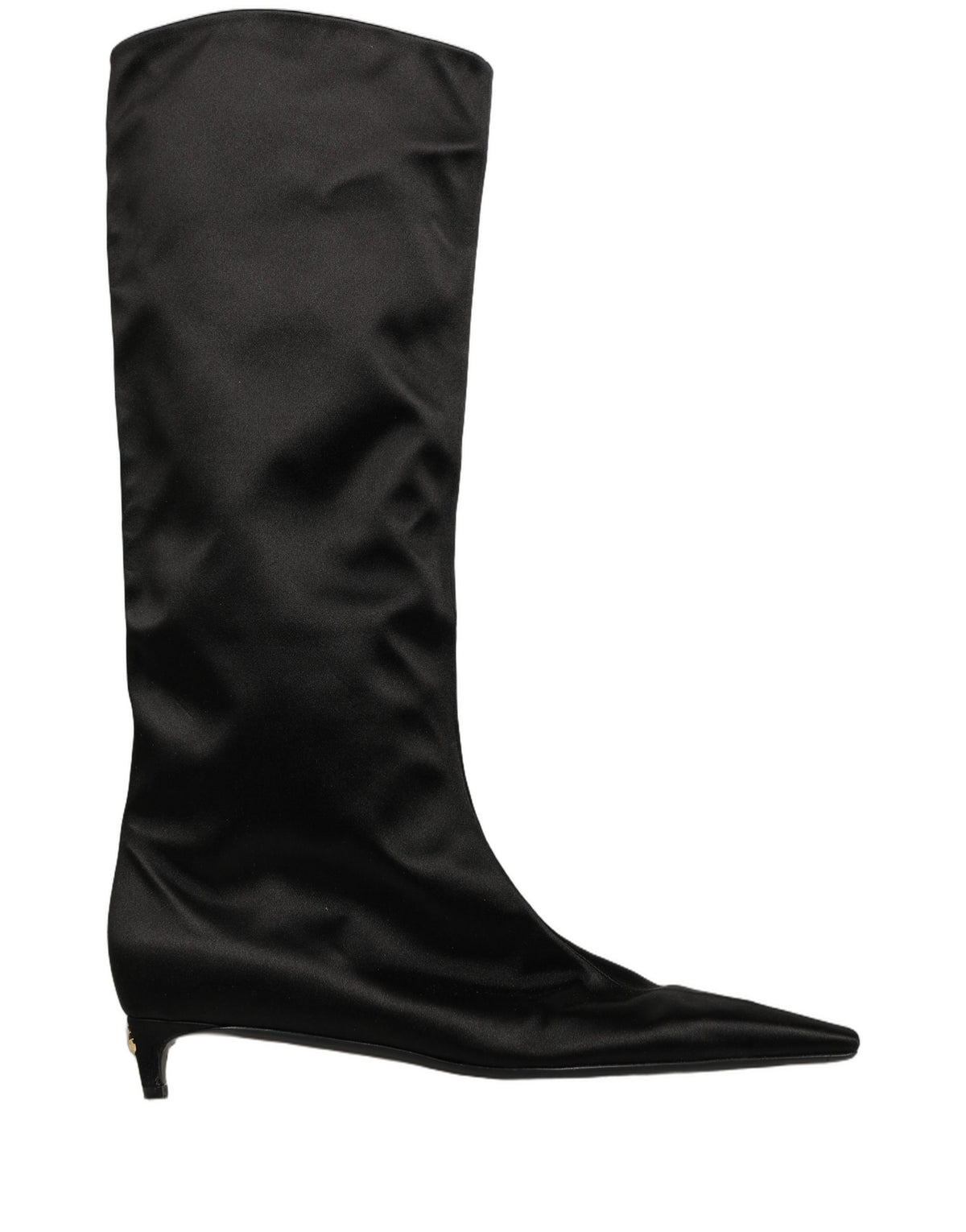 Dolce & Gabbana Black Satin Knee High Kitten Boots Women's Shoes (Pre-Owned)