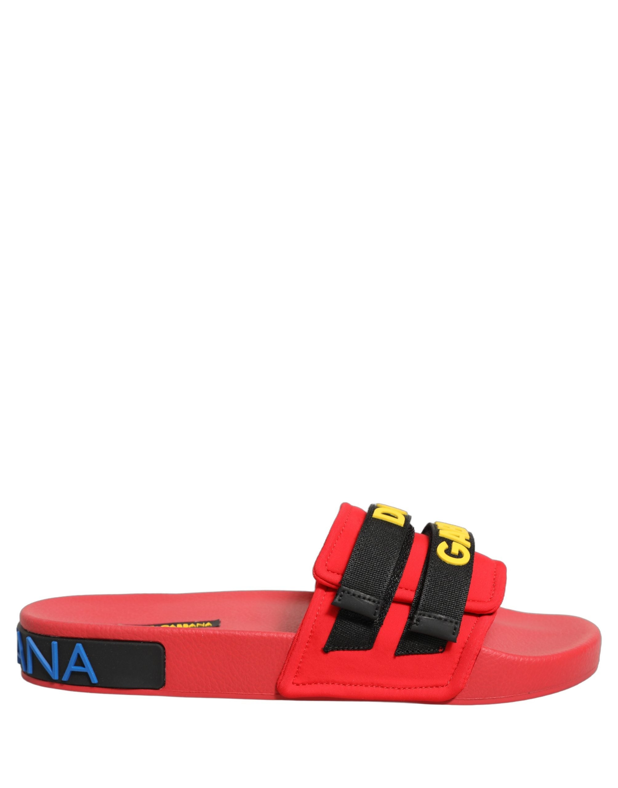 Dolce & Gabbana Red Neoprene Slides Flats Beachwear Women's Shoes