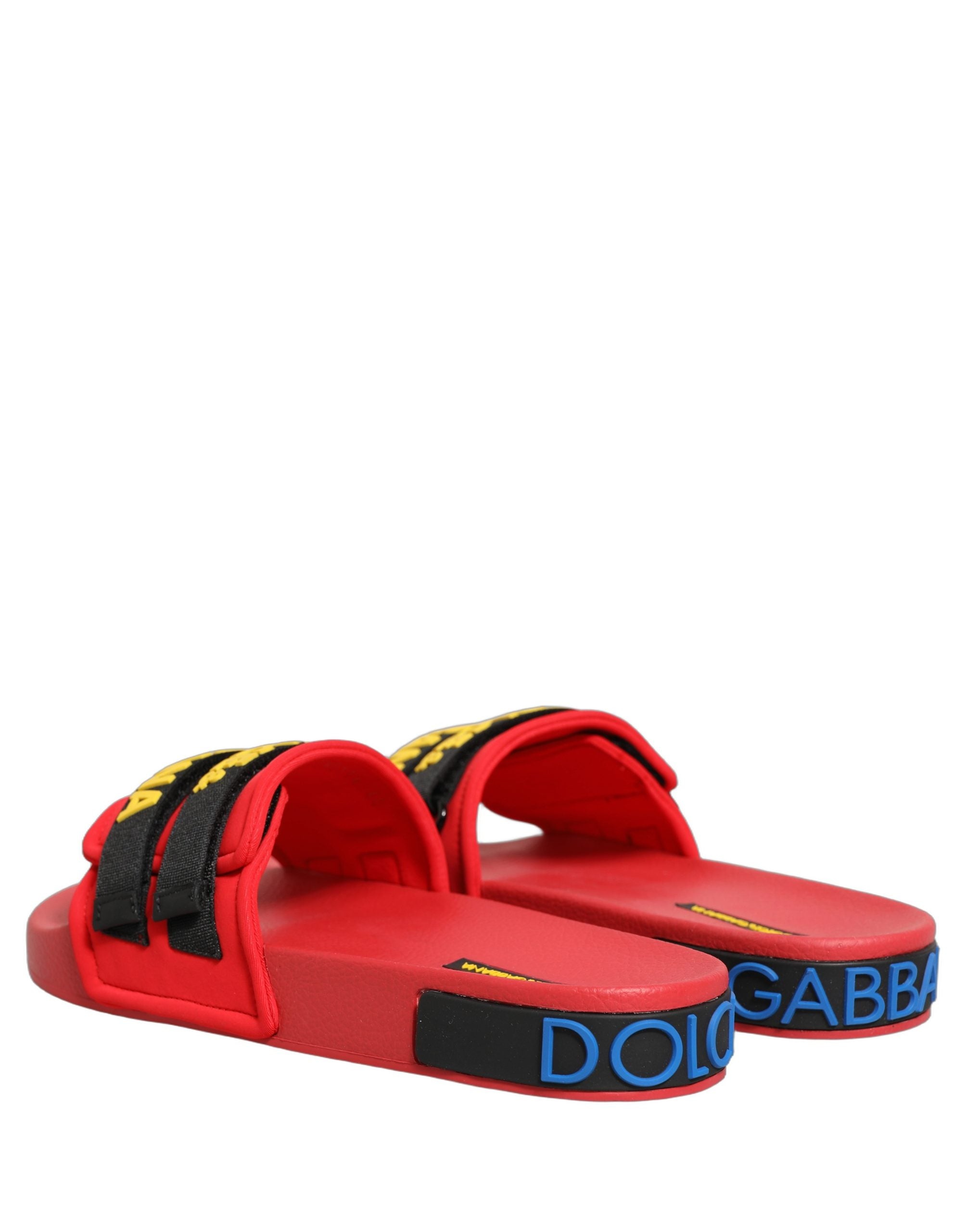 Dolce & Gabbana Red Neoprene Slides Flats Beachwear Women's Shoes