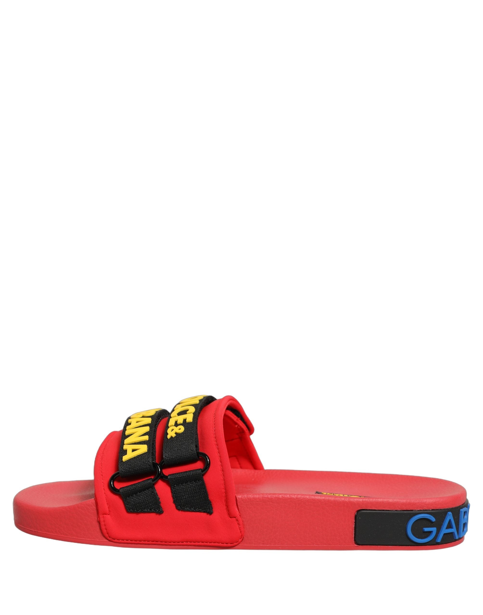 Dolce & Gabbana Red Neoprene Slides Flats Beachwear Women's Shoes
