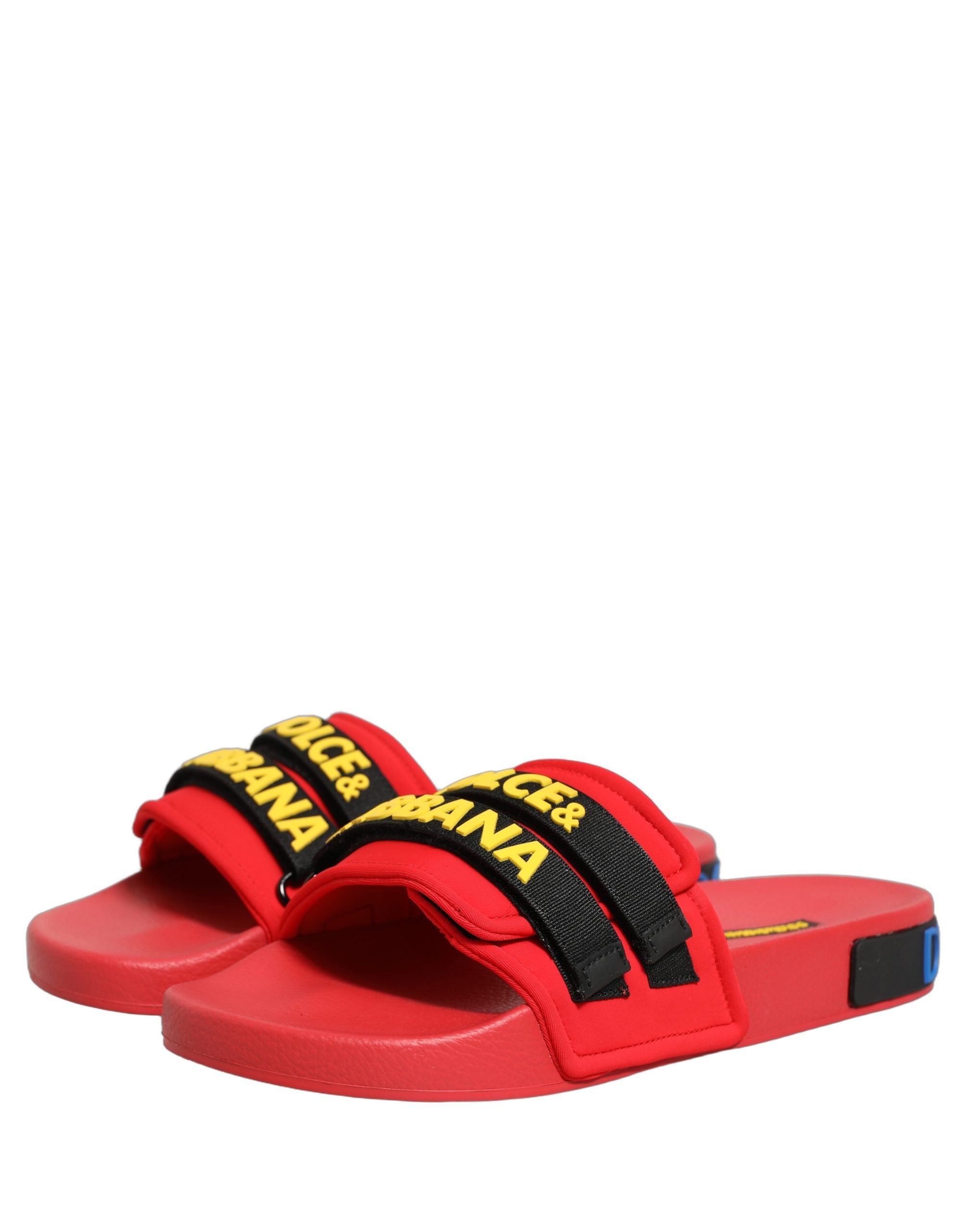 Dolce & Gabbana Red Neoprene Slides Flats Beachwear Women's Shoes