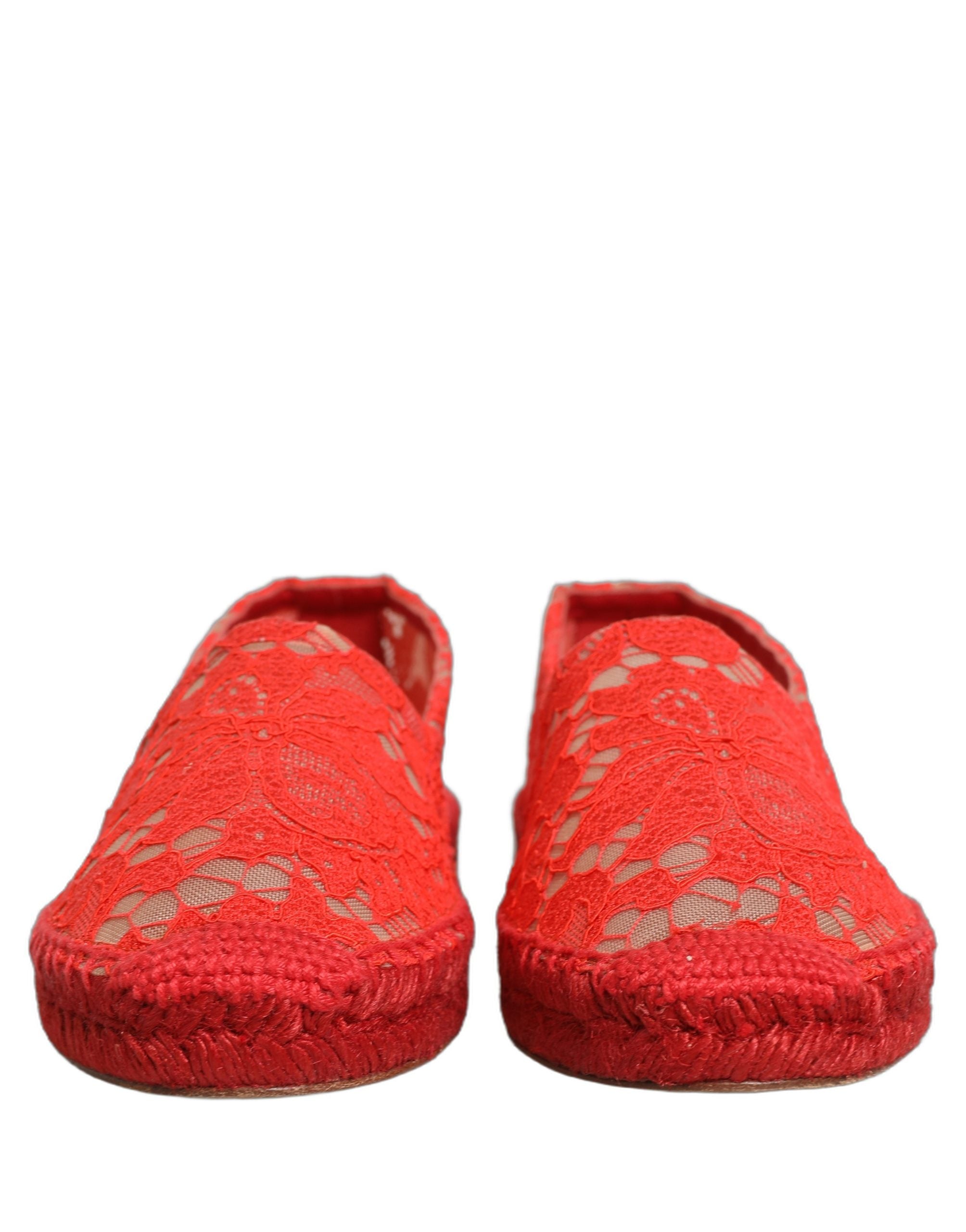 Dolce & Gabbana Red Taormina Lace Espadrille Flats Women's Shoes