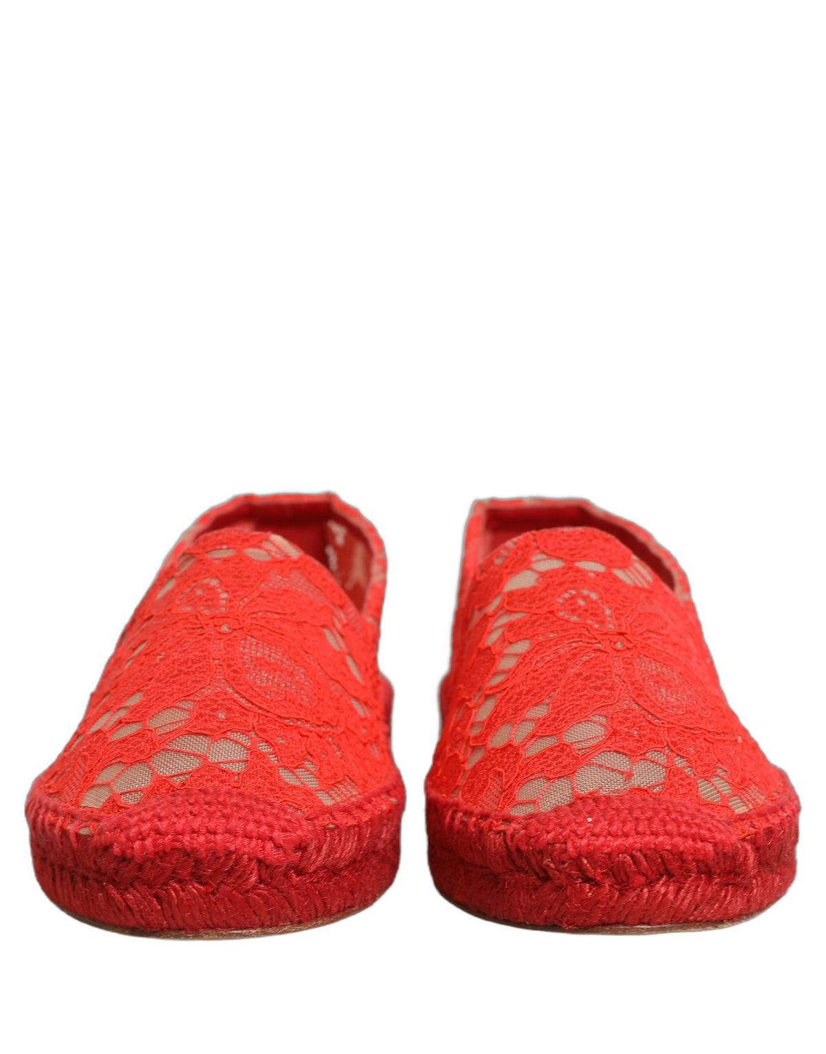 Dolce & Gabbana Red Taormina Lace Espadrille Flats Women's Shoes