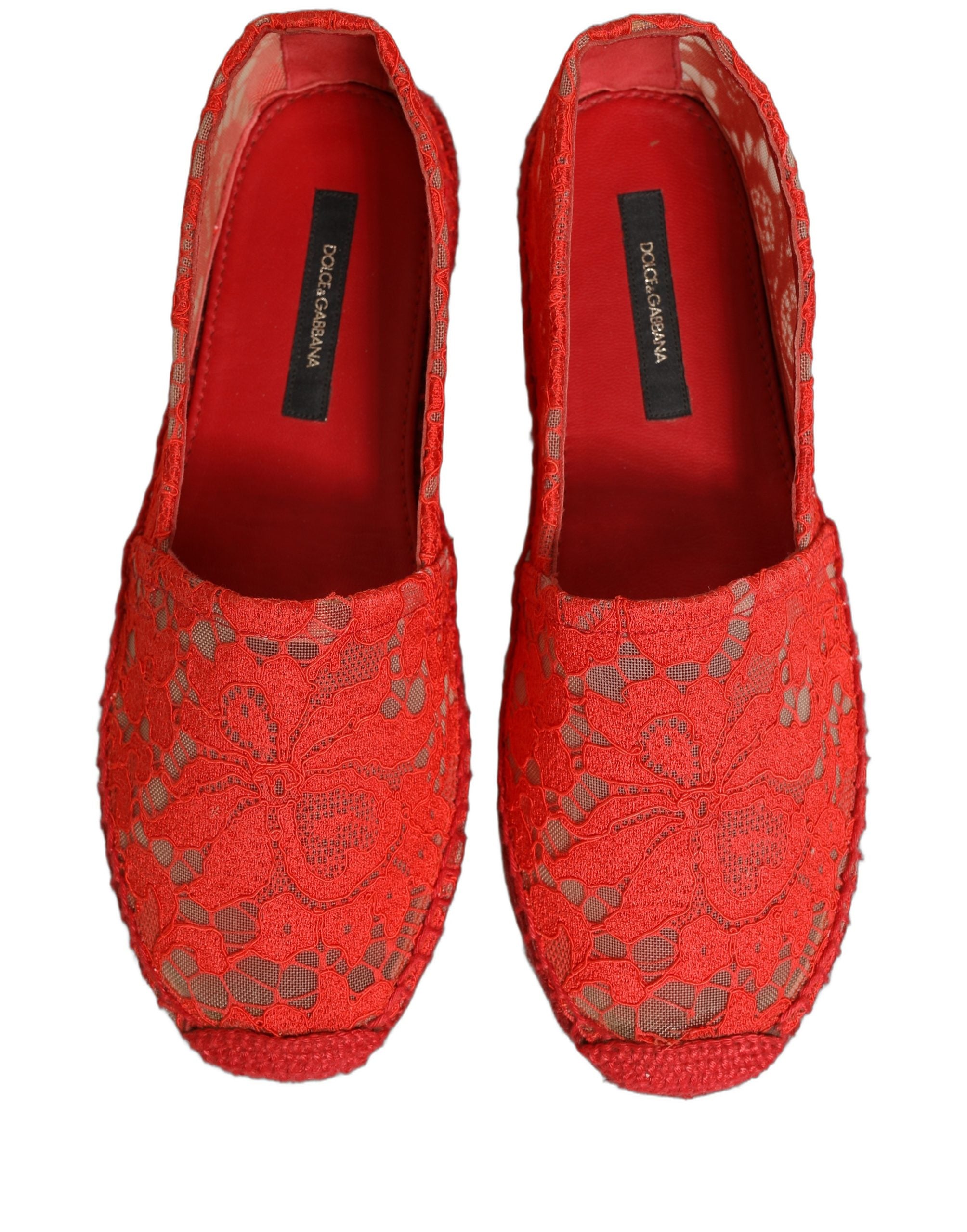 Dolce & Gabbana Red Taormina Lace Espadrille Flats Women's Shoes