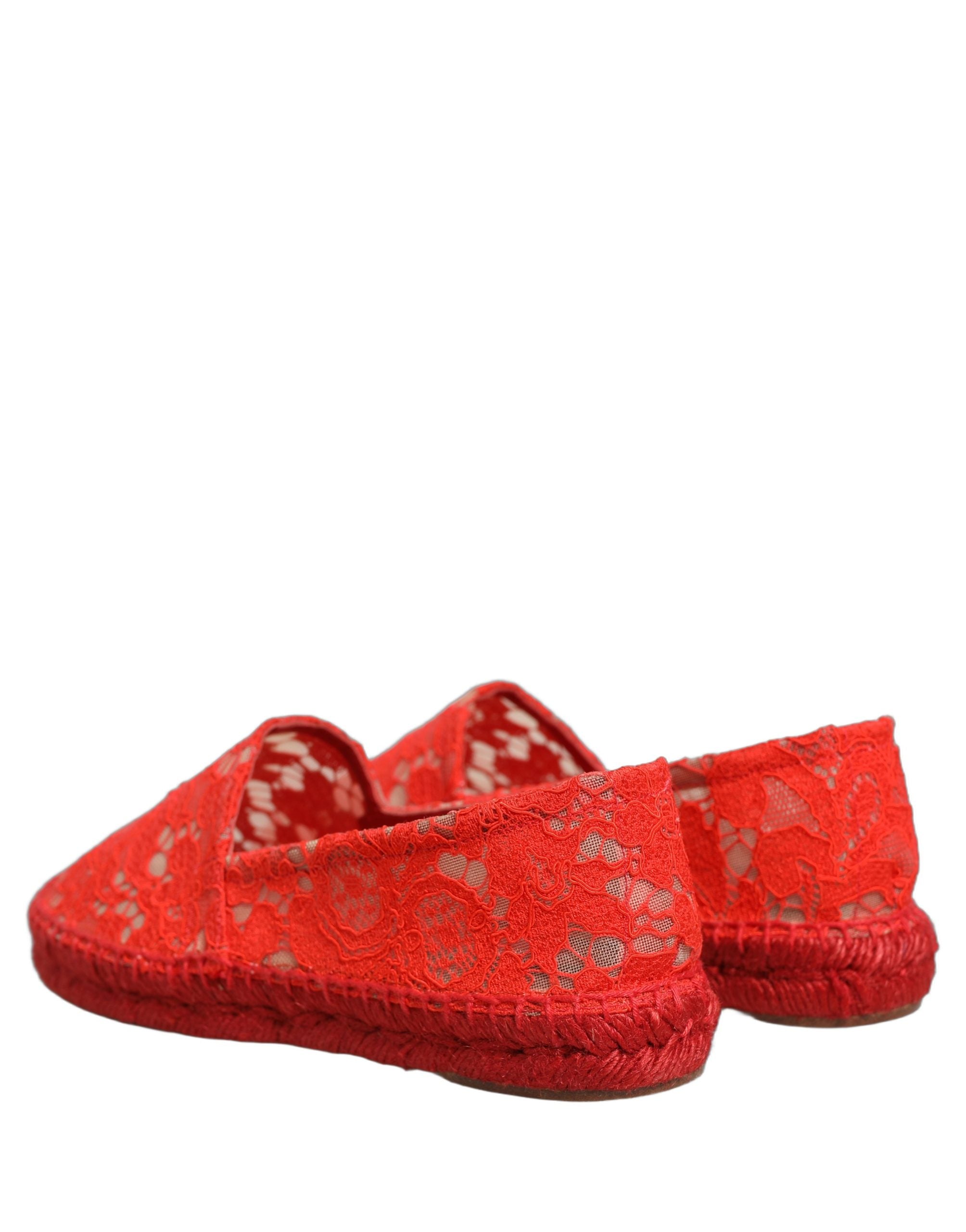 Dolce & Gabbana Red Taormina Lace Espadrille Flats Women's Shoes