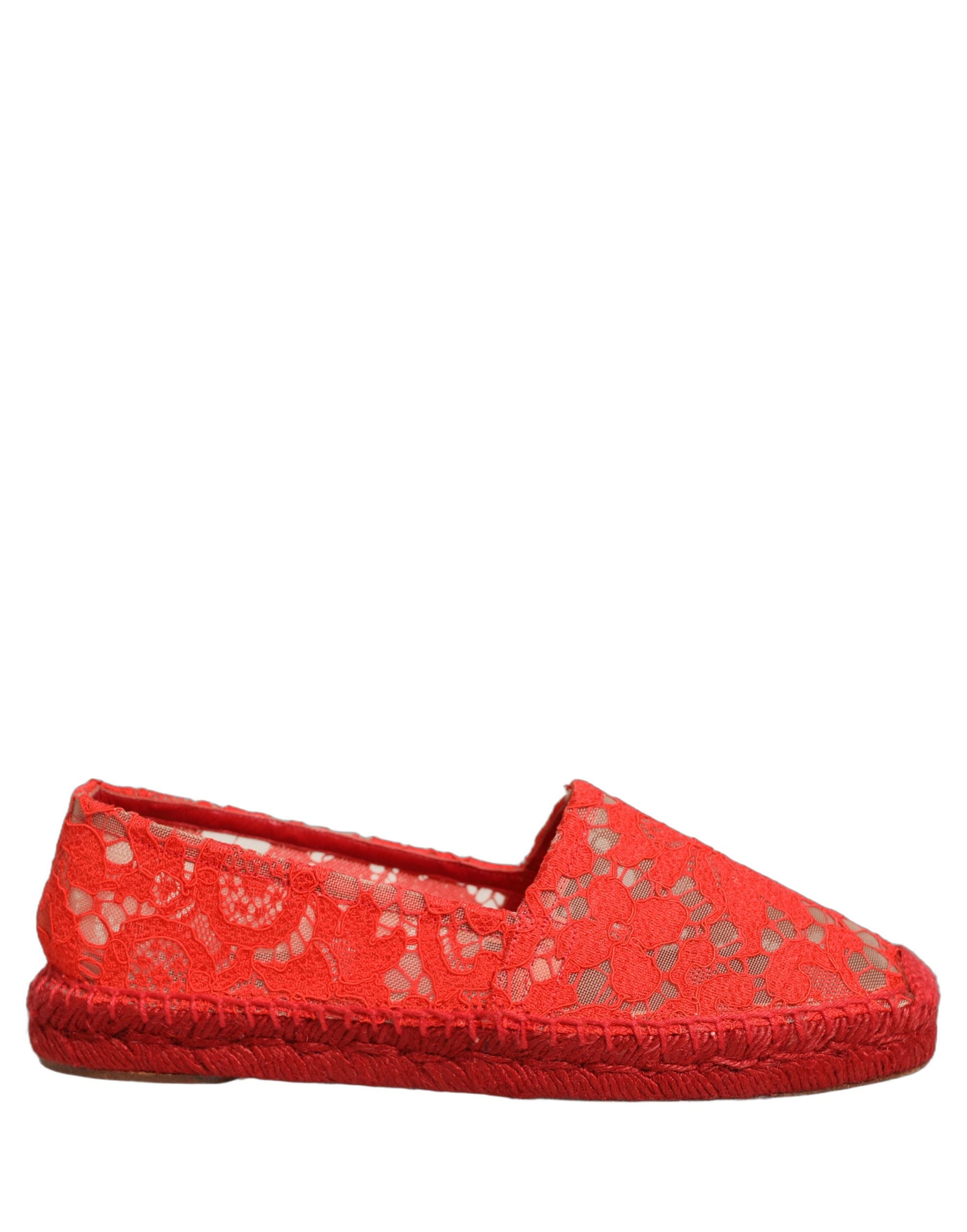 Dolce & Gabbana Red Taormina Lace Espadrille Flats Women's Shoes