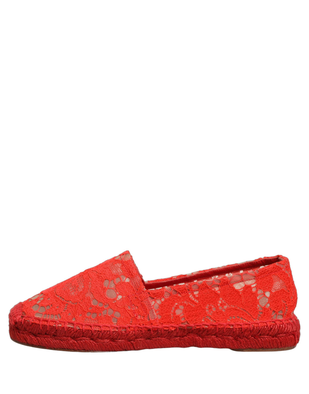 Dolce & Gabbana Red Taormina Lace Espadrille Flats Women's Shoes