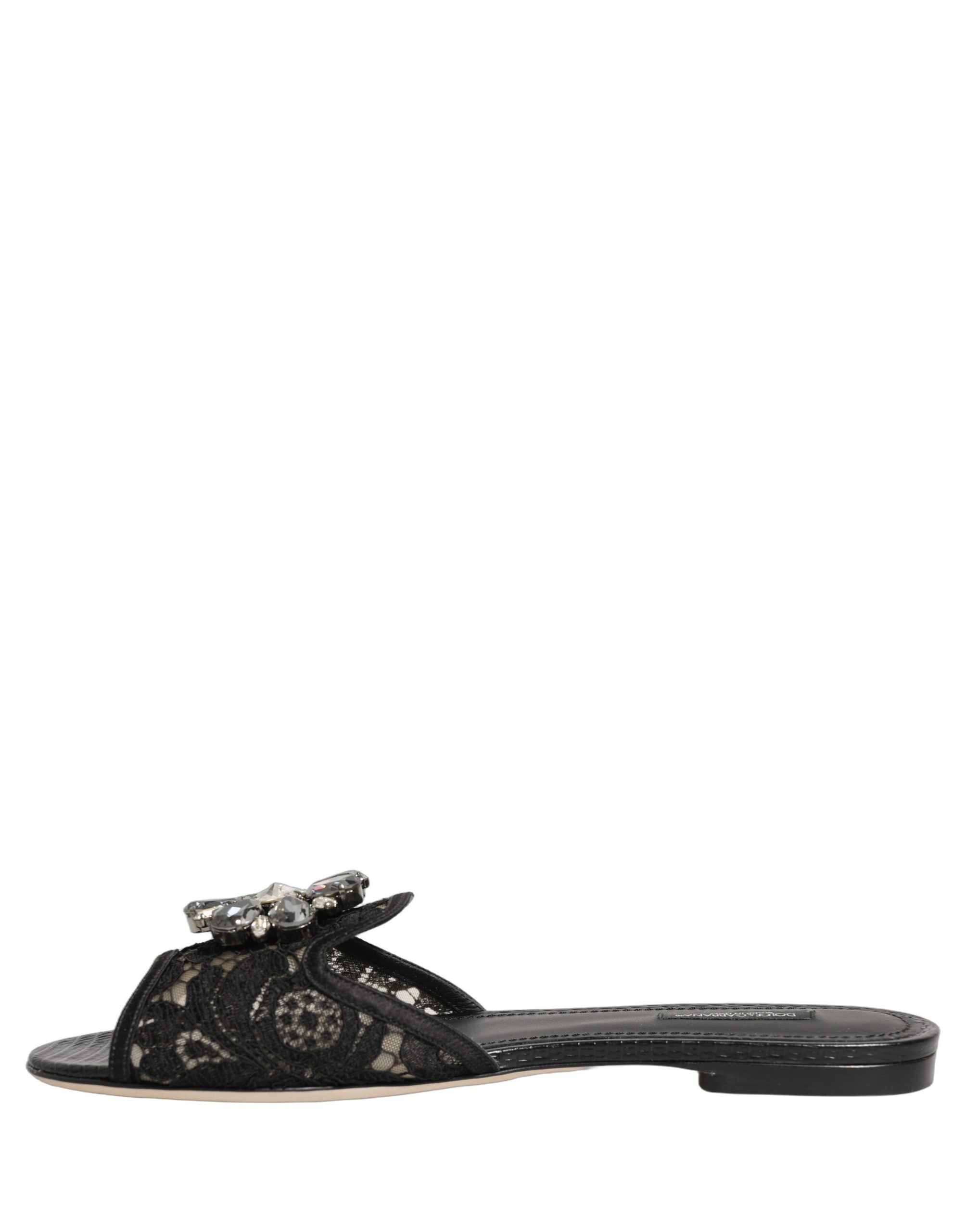 Dolce & Gabbana Black Devotion Lace Flats Slip On Women's Shoes (Pre-Owned)