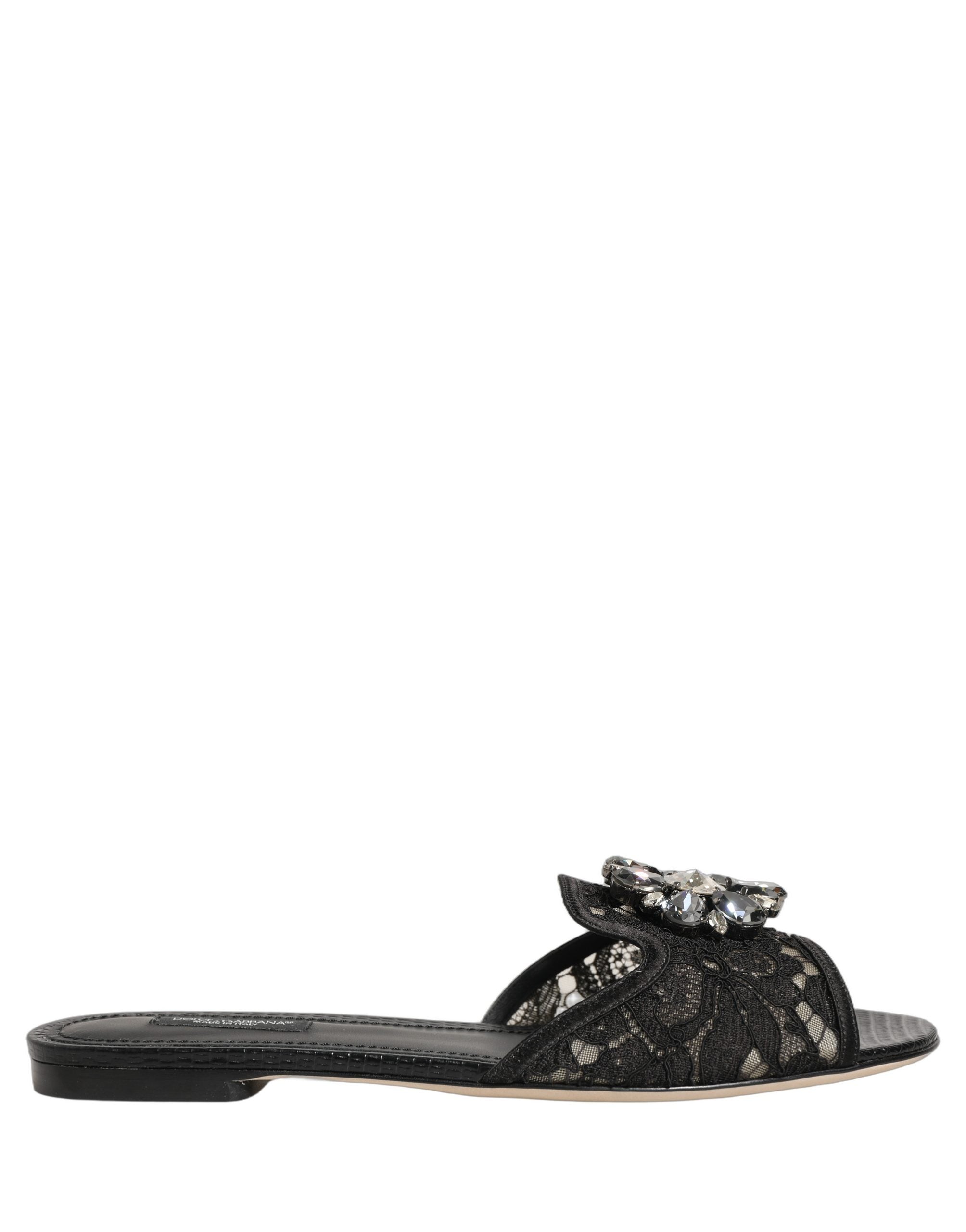 Dolce & Gabbana Black Devotion Lace Flats Slip On Women's Shoes (Pre-Owned)