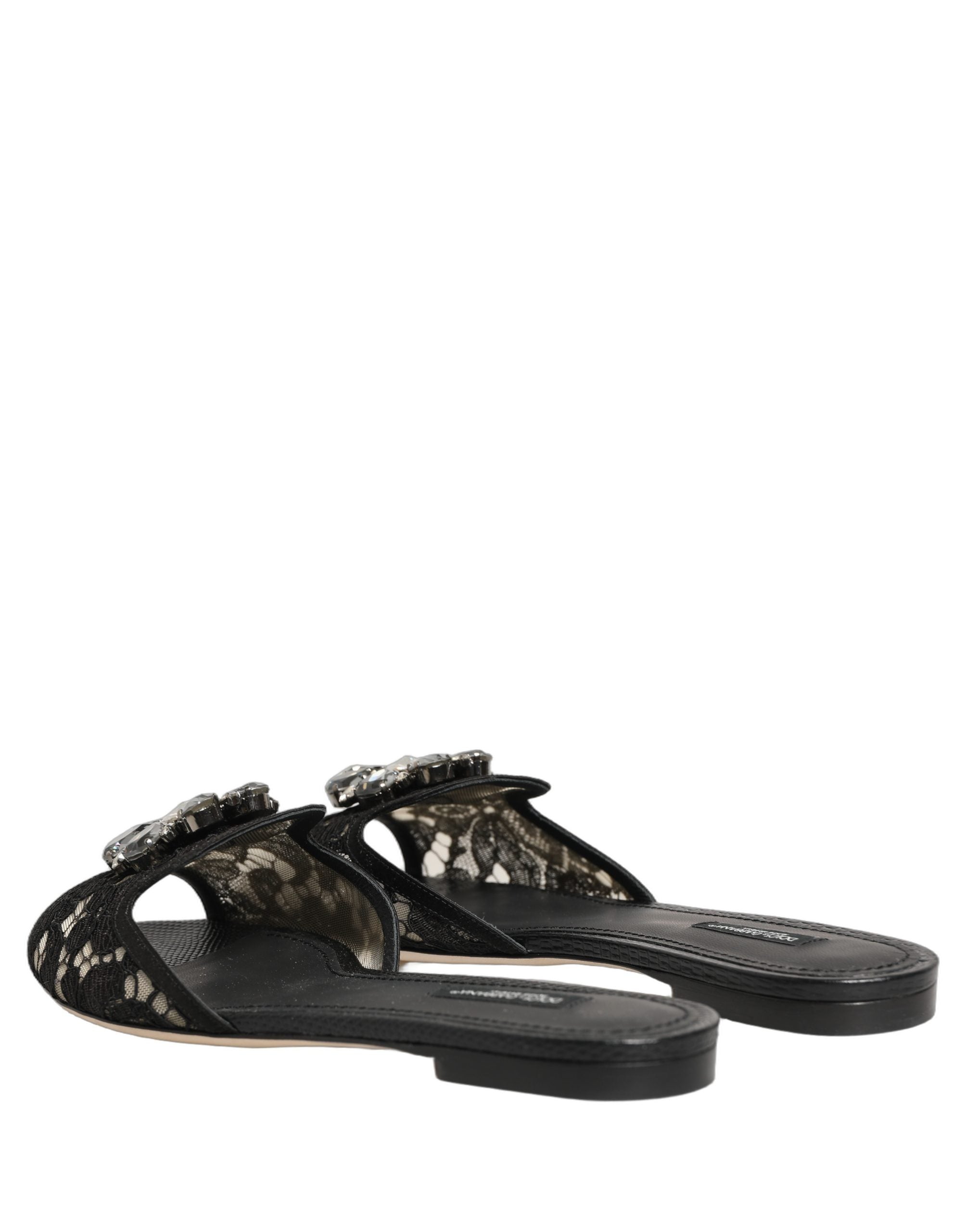 Dolce & Gabbana Black Devotion Lace Flats Slip On Women's Shoes (Pre-Owned)
