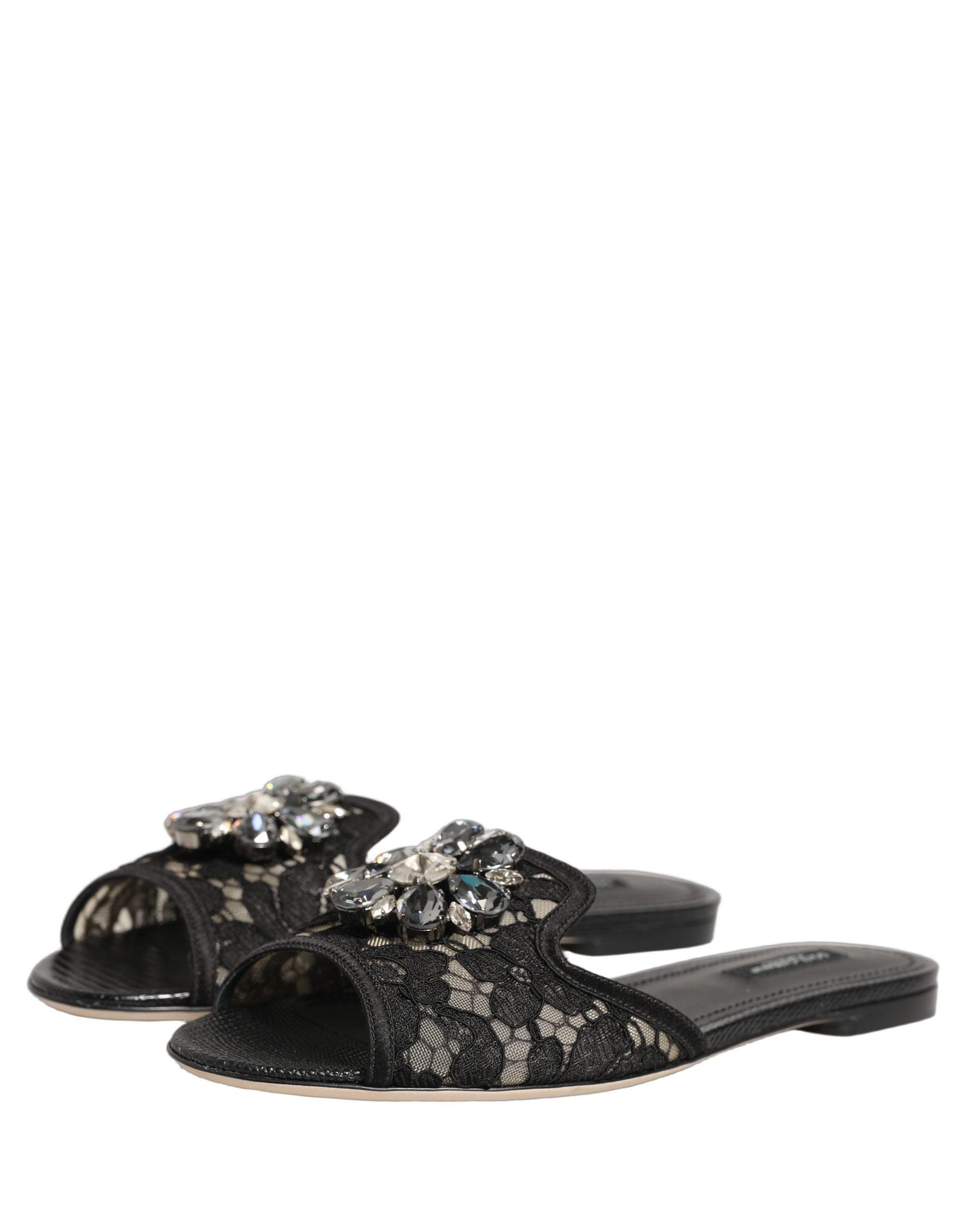 Dolce & Gabbana Black Devotion Lace Flats Slip On Women's Shoes (Pre-Owned)