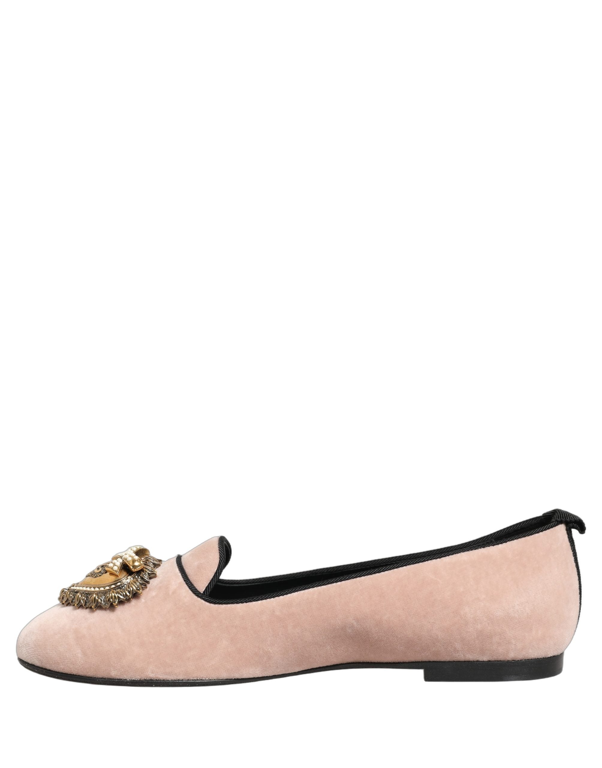 Dolce & Gabbana Pink Velvet Devotion Loafers Flats Women's Shoes