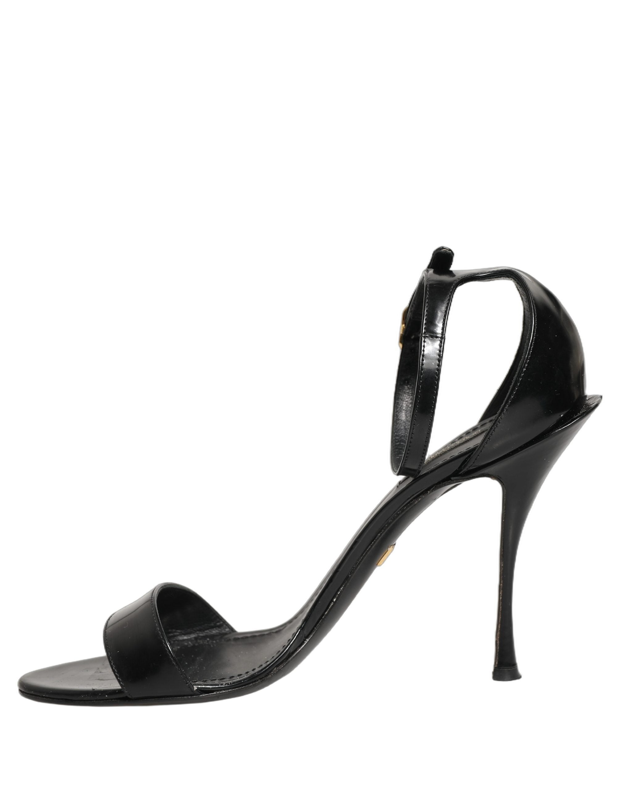 Dolce & Gabbana Black Leather Ankle Strap Heels Sandals Women's Shoes (Pre-Owned)