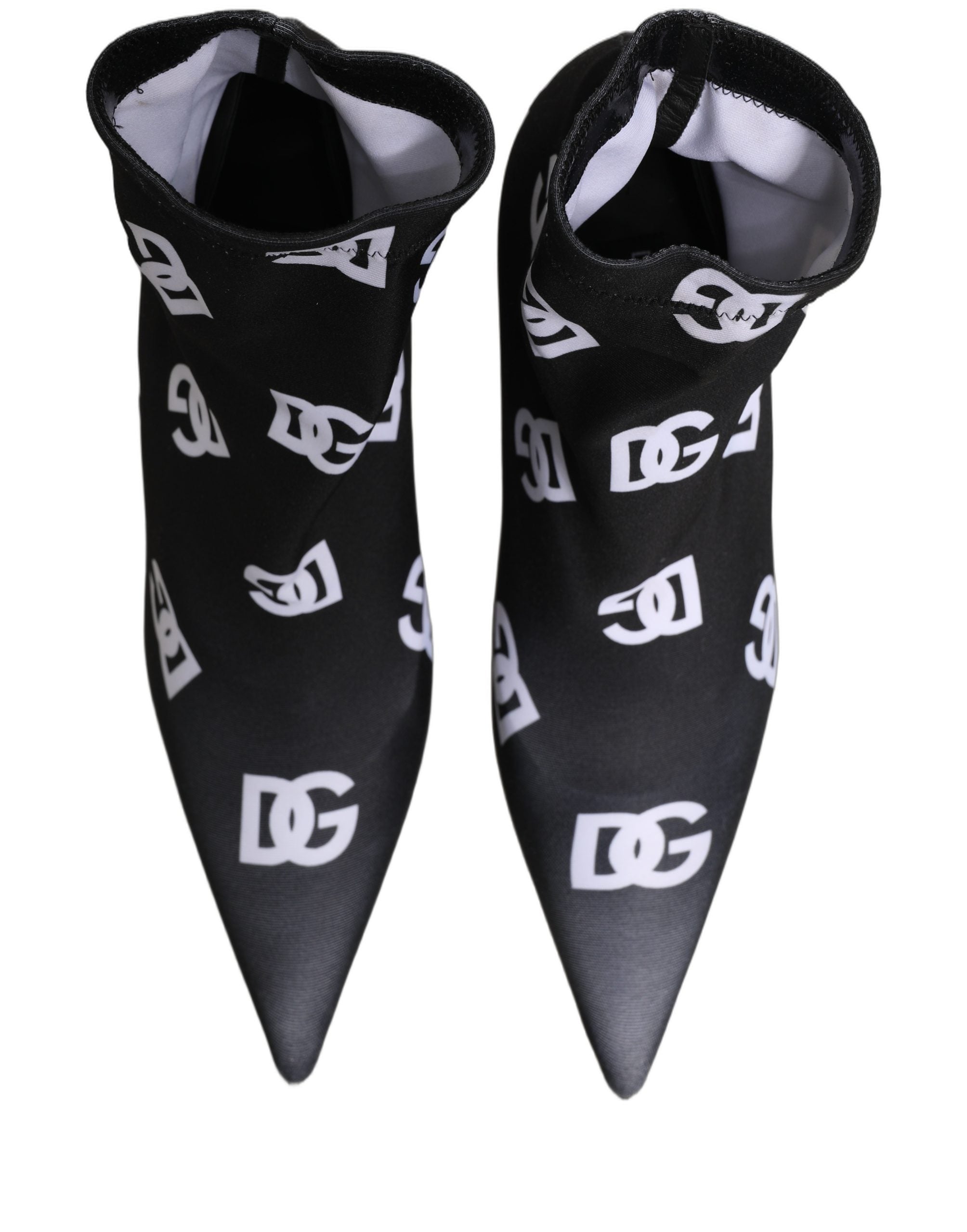 Dolce & Gabbana Black Logo Stretch Heels Ankle Boots Women's Shoes