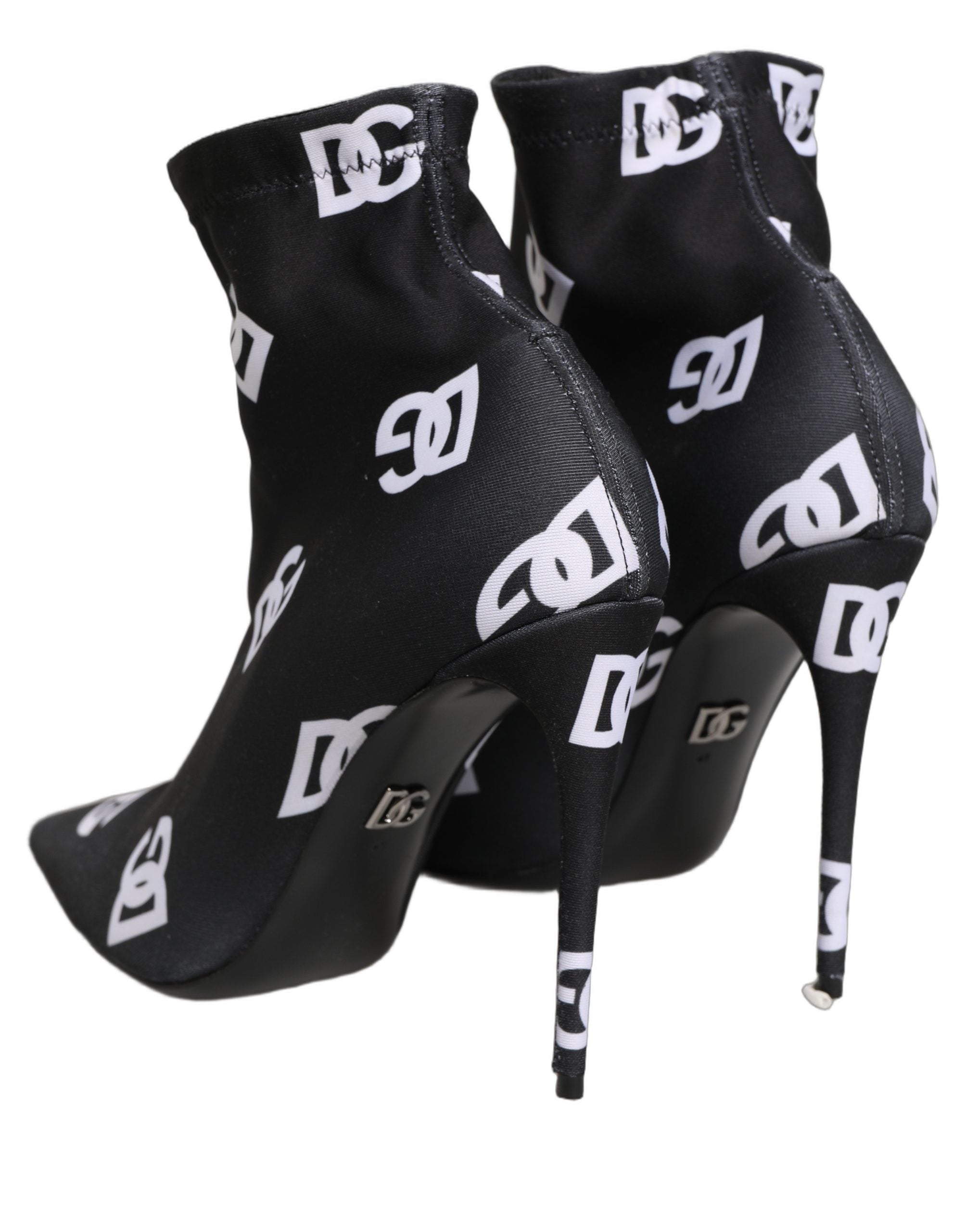 Dolce & Gabbana Black Logo Stretch Heels Ankle Boots Women's Shoes