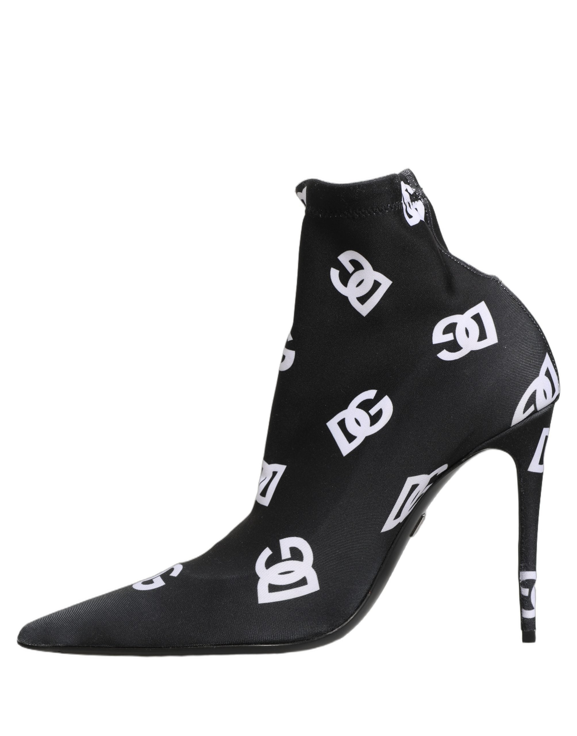 Dolce & Gabbana Black Logo Stretch Heels Ankle Boots Women's Shoes
