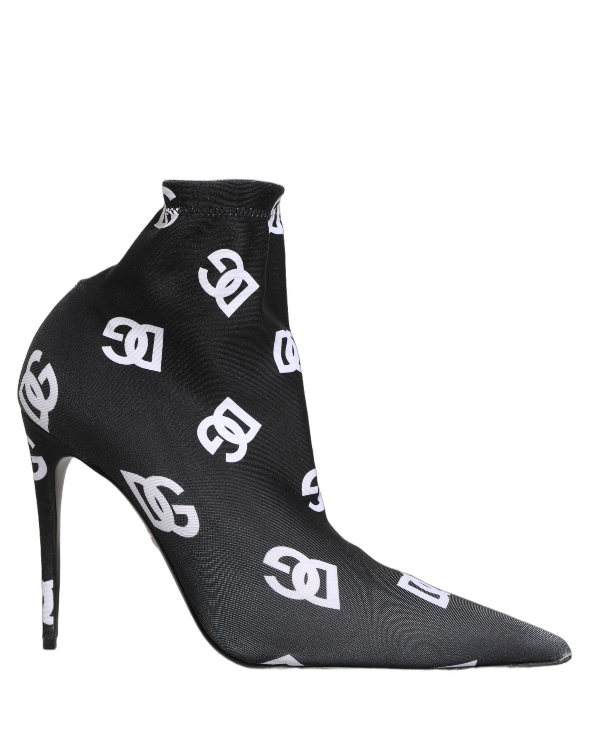 Dolce & Gabbana Black Logo Stretch Heels Ankle Boots Women's Shoes