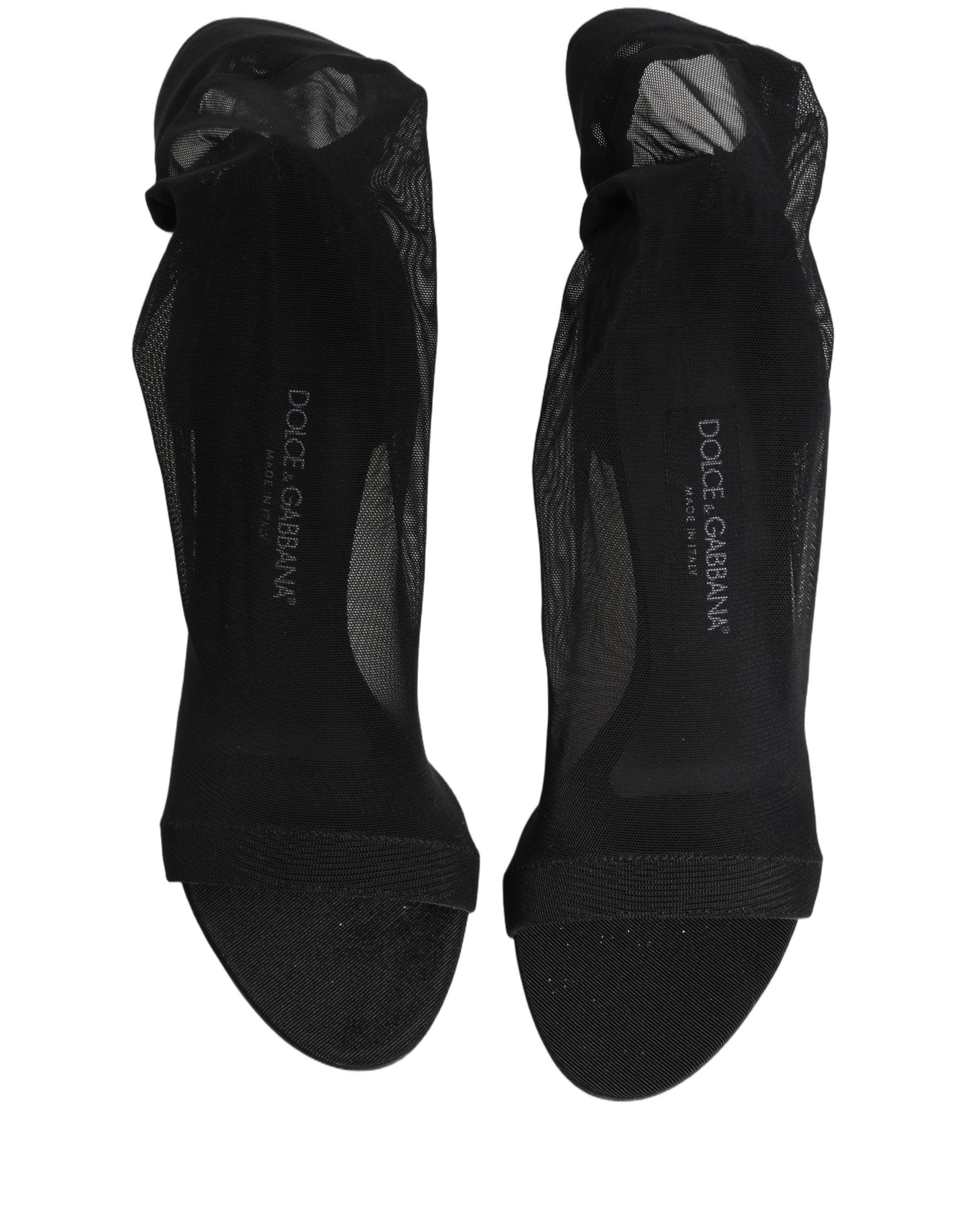 Dolce & Gabbana Black Nylon Mesh Sock Style Boots Women's Shoes
