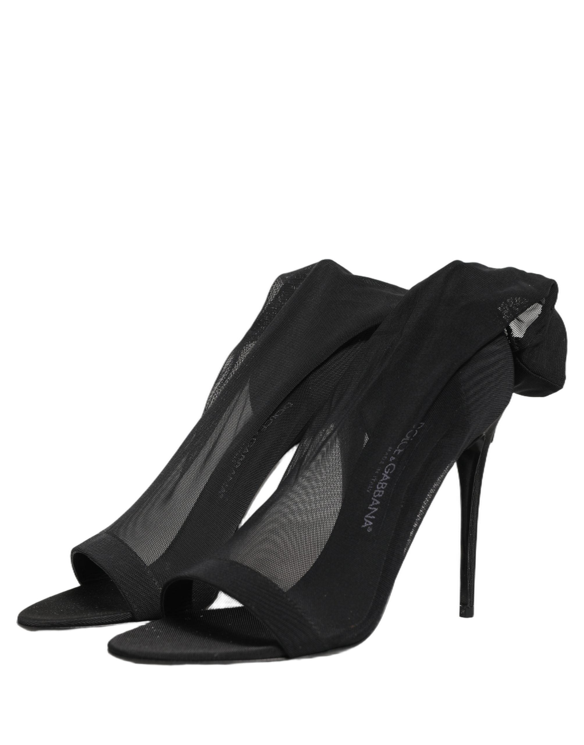 Dolce & Gabbana Black Nylon Mesh Sock Style Boots Women's Shoes