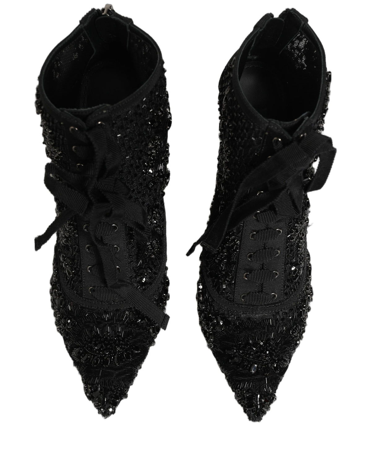 Dolce & Gabbana Black Embellished Mesh Ankle Boots Women's Shoes