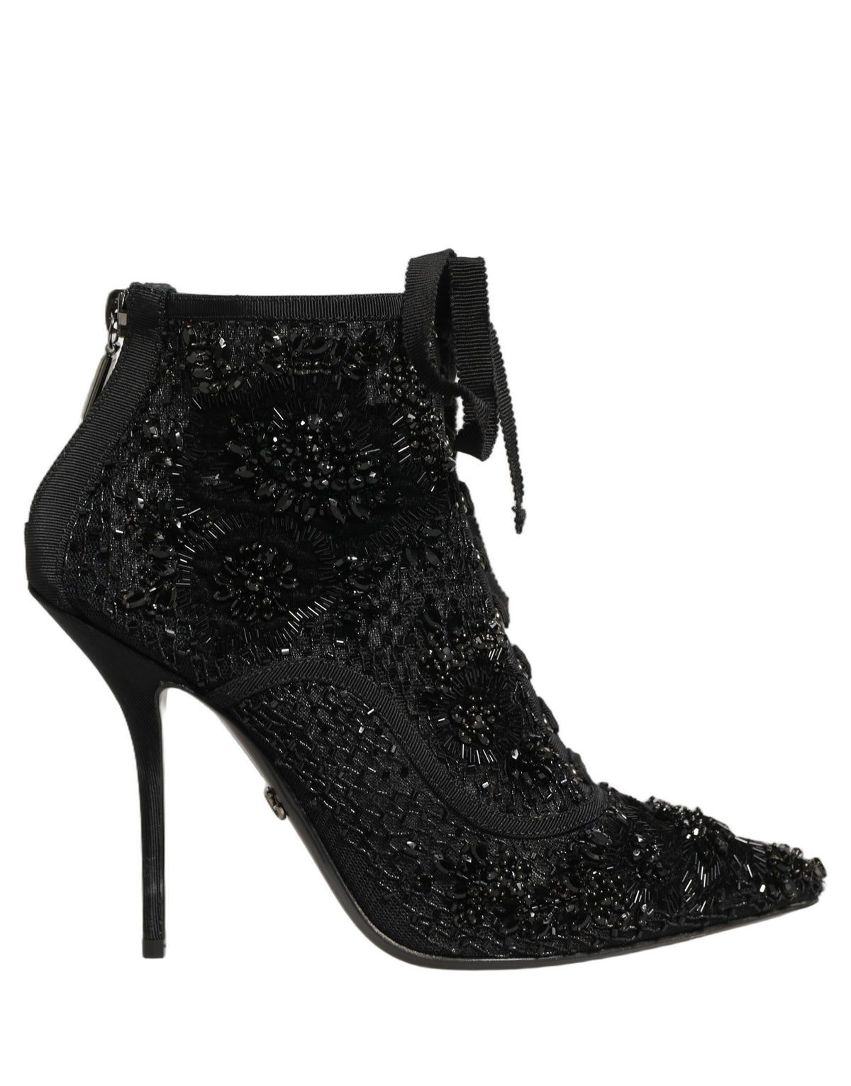 Dolce & Gabbana Black Embellished Mesh Ankle Boots Women's Shoes
