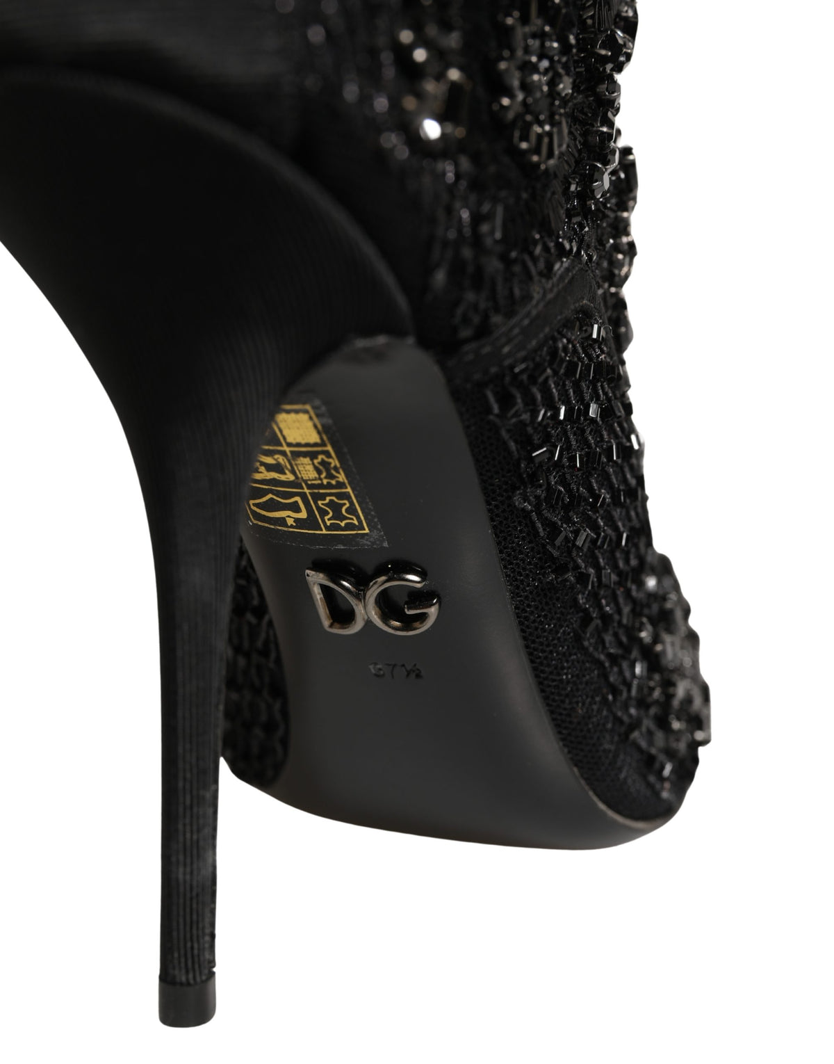 Dolce & Gabbana Black Embellished Mesh Ankle Boots Women's Shoes