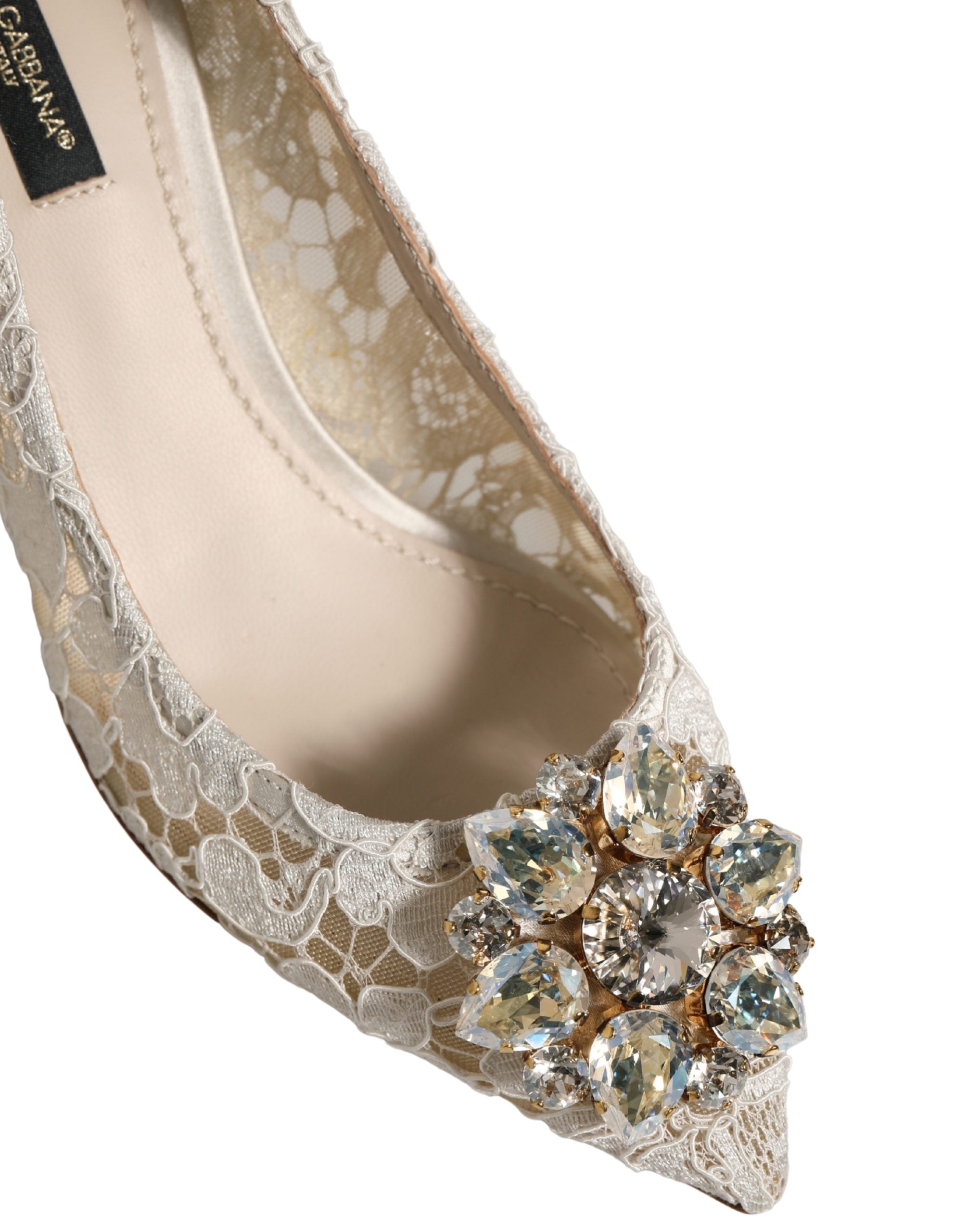 Dolce & Gabbana White Taormina Lace Crystal Pumps Women's Shoes (Pre-Owned)