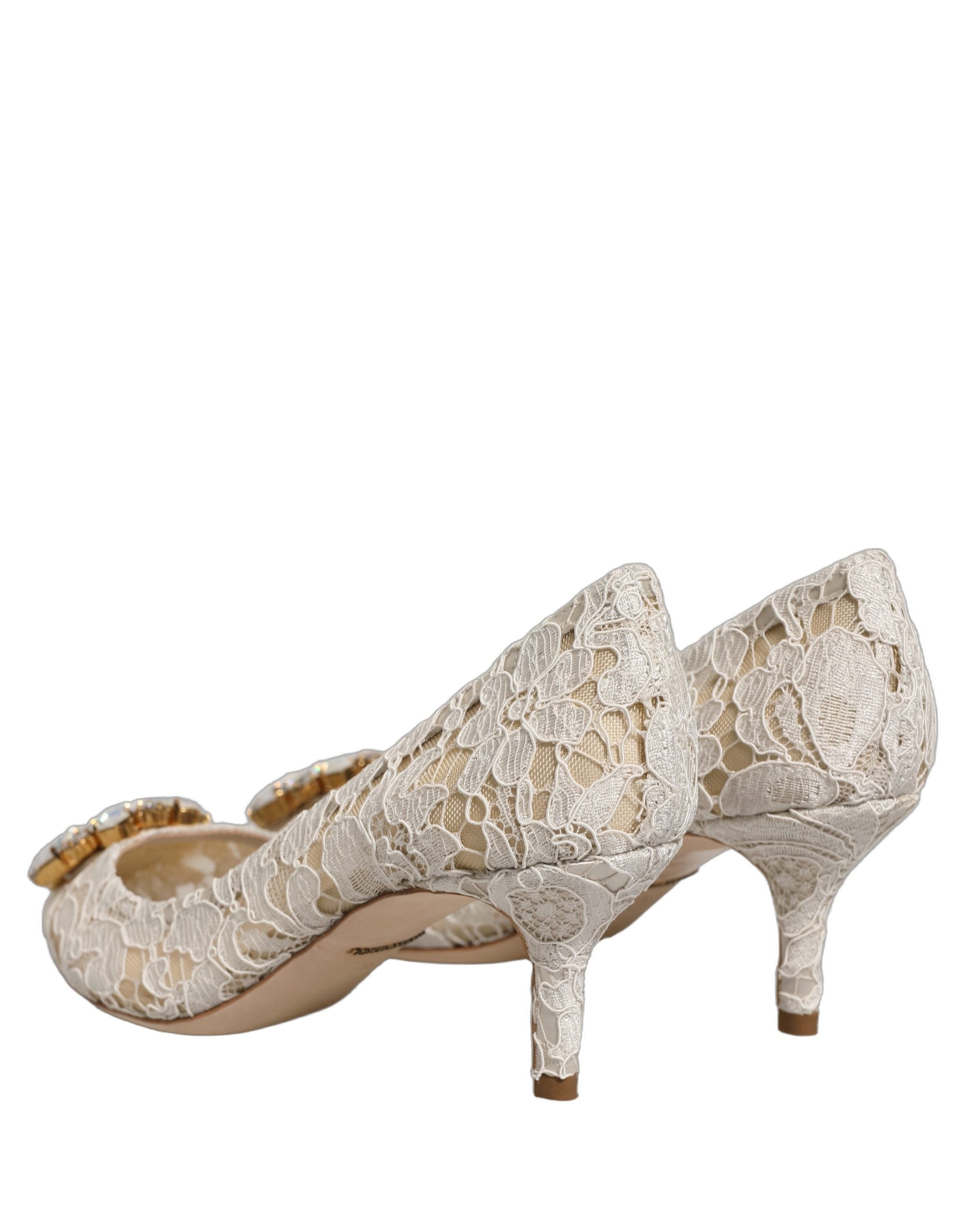 Dolce & Gabbana White Taormina Lace Crystal Pumps Women's Shoes (Pre-Owned)