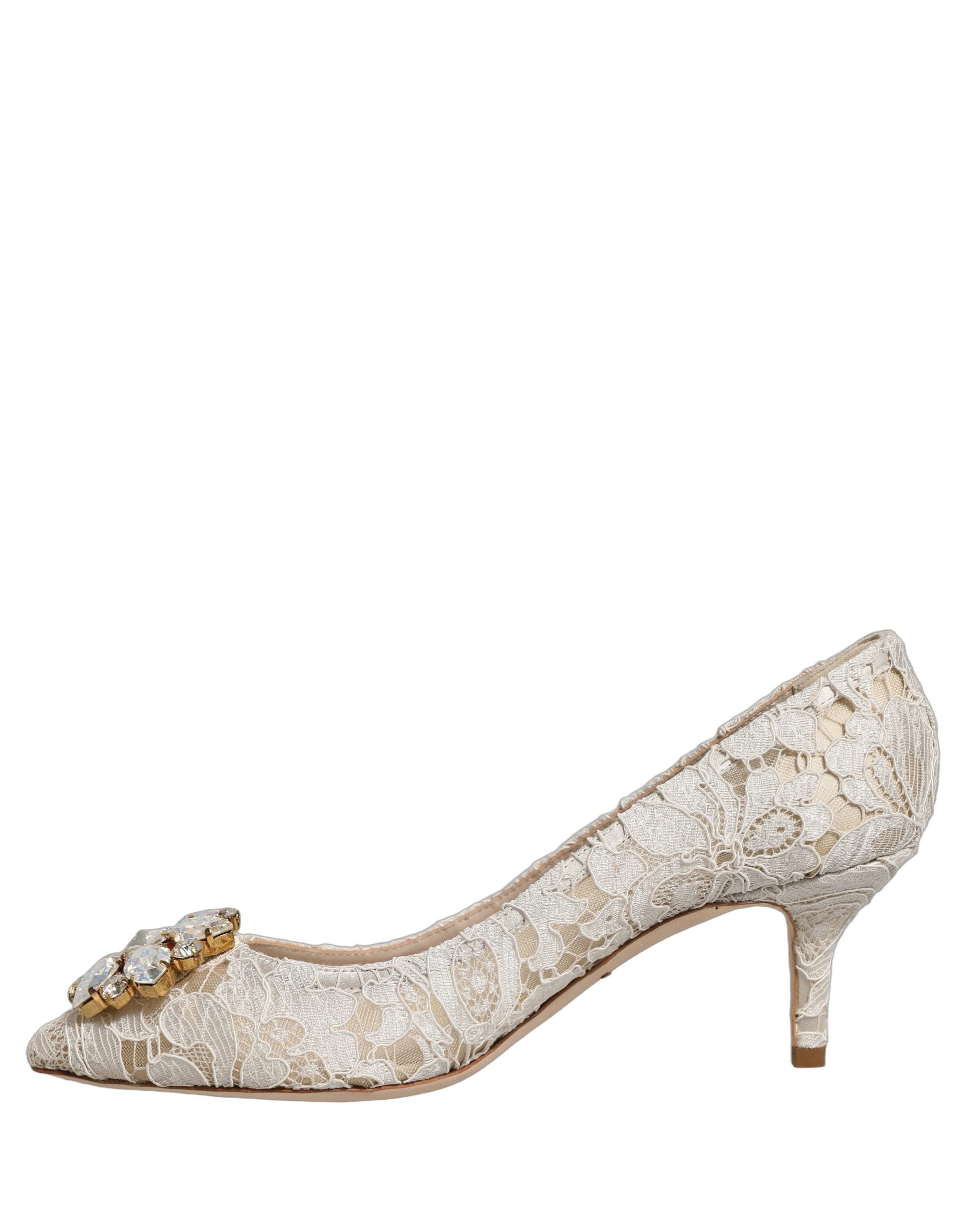 Dolce & Gabbana White Taormina Lace Crystal Pumps Women's Shoes (Pre-Owned)
