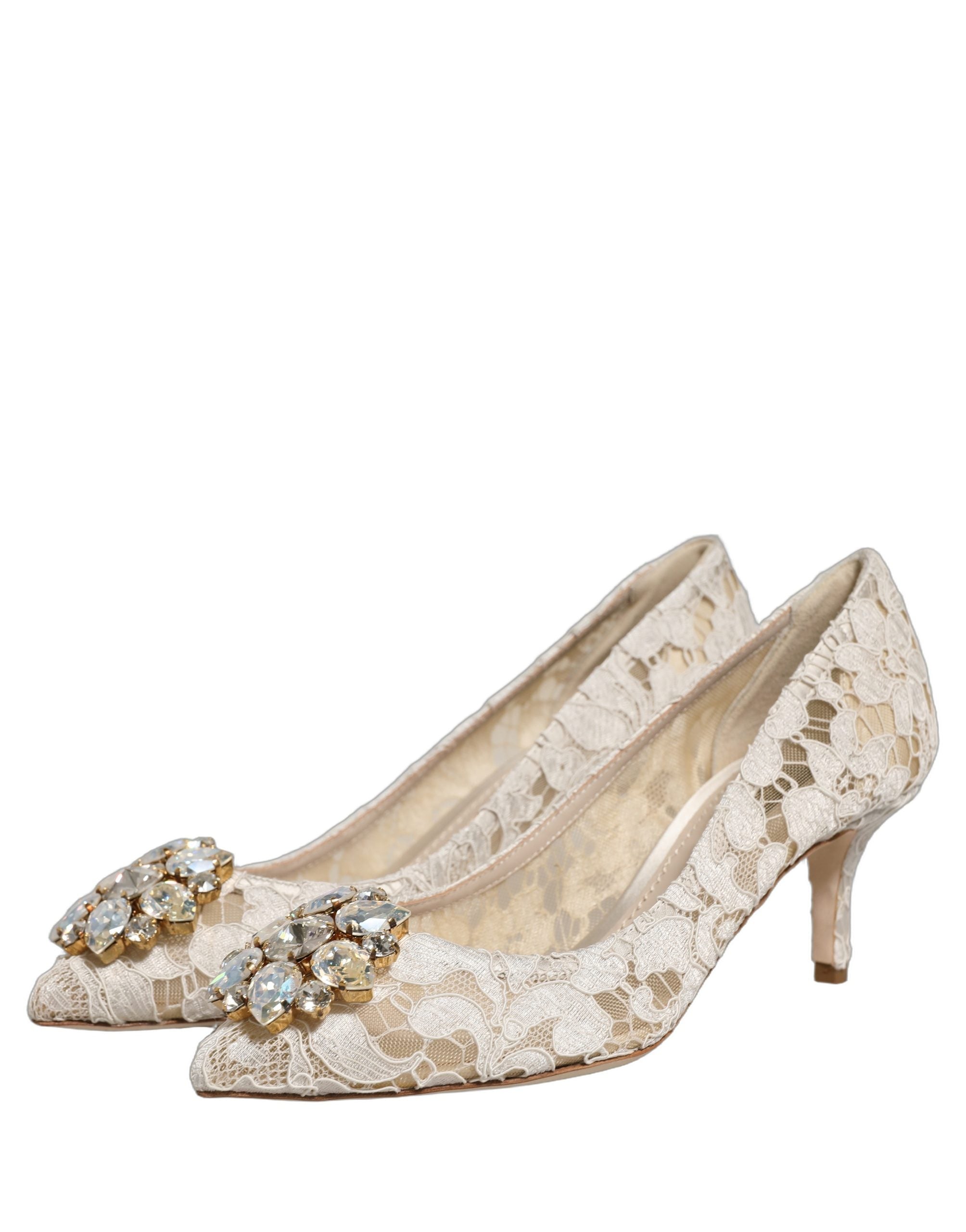 Dolce & Gabbana White Taormina Lace Crystal Pumps Women's Shoes (Pre-Owned)