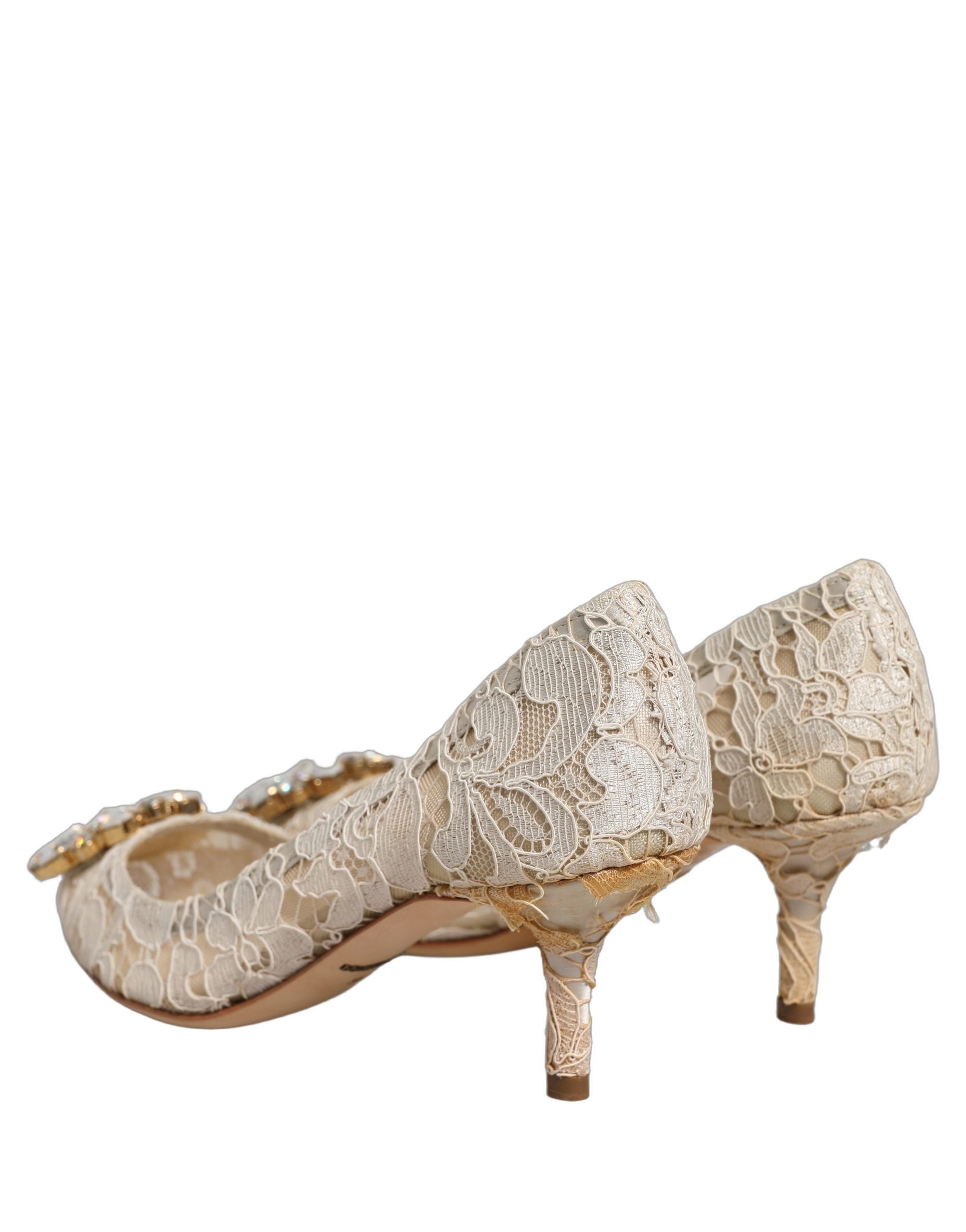 Dolce & Gabbana White Taormina Lace Crystal Pumps Women's Shoes (Pre-Owned)