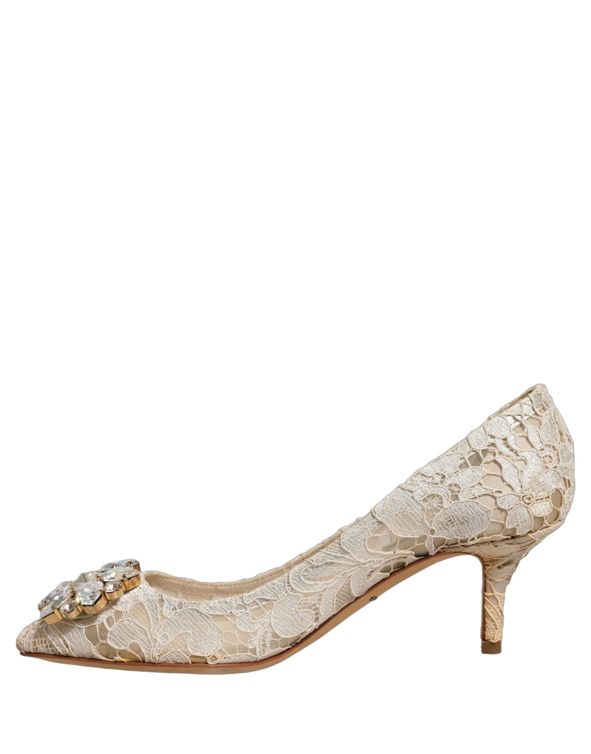 Dolce & Gabbana White Taormina Lace Crystal Pumps Women's Shoes (Pre-Owned)