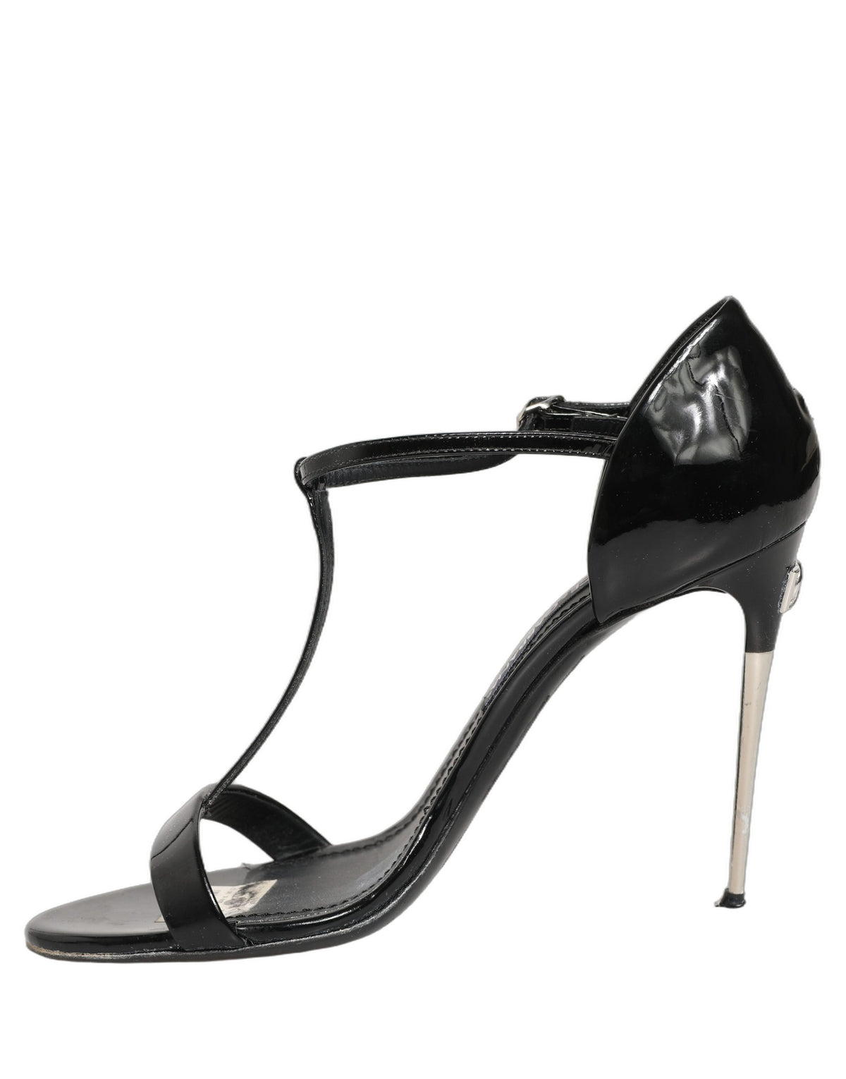 Dolce & Gabbana Black Leather T-strap Heels Sandals Women's Shoes (Pre-Owned)