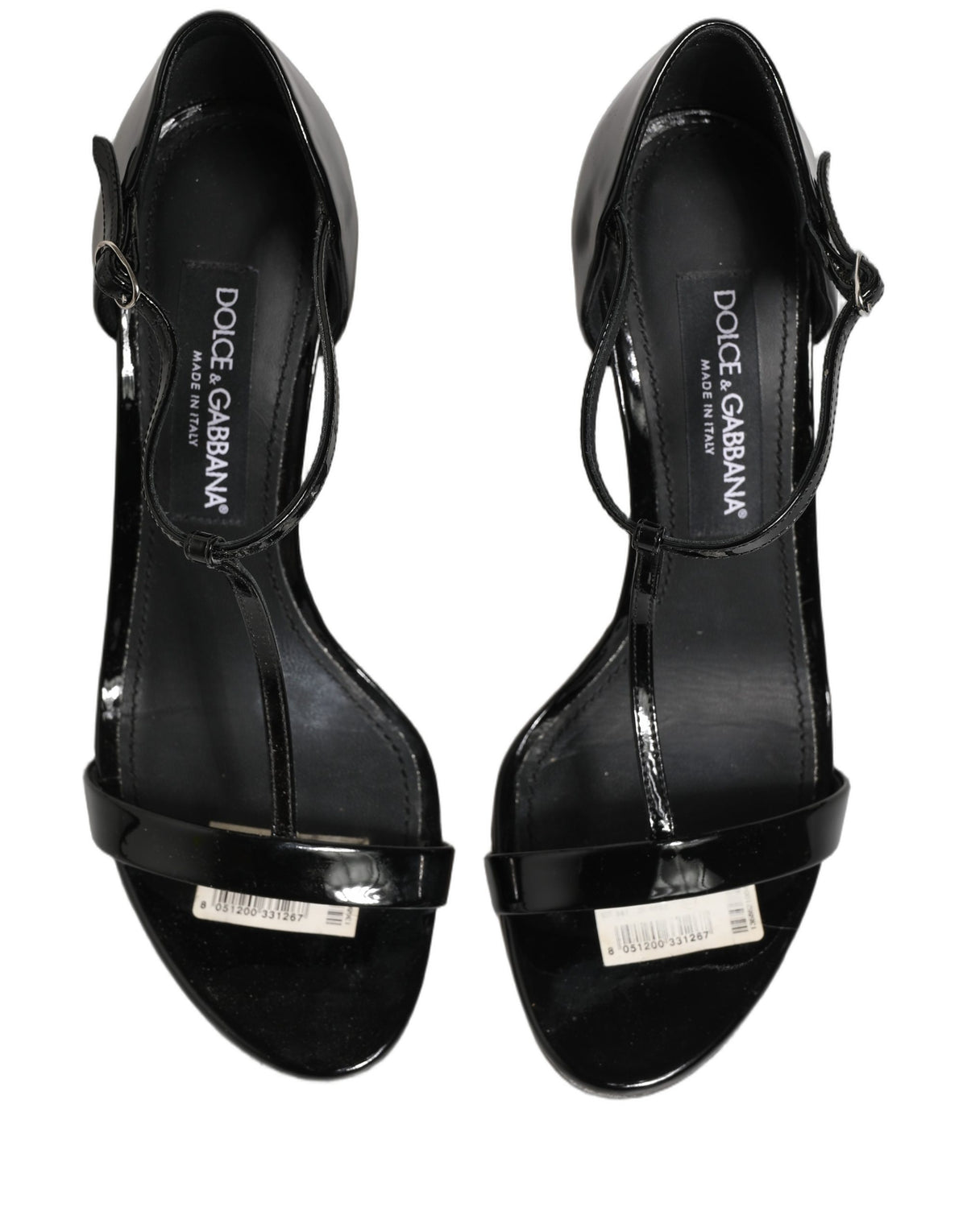 Dolce & Gabbana Black Leather T-strap Heels Sandals Women's Shoes (Pre-Owned)