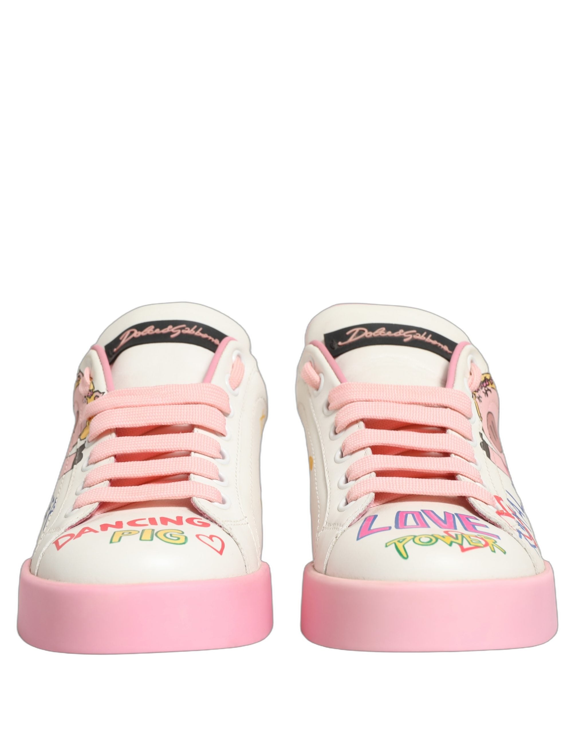 Dolce & Gabbana White Pink Portofino Royal Pig Sneakers Men's Shoes