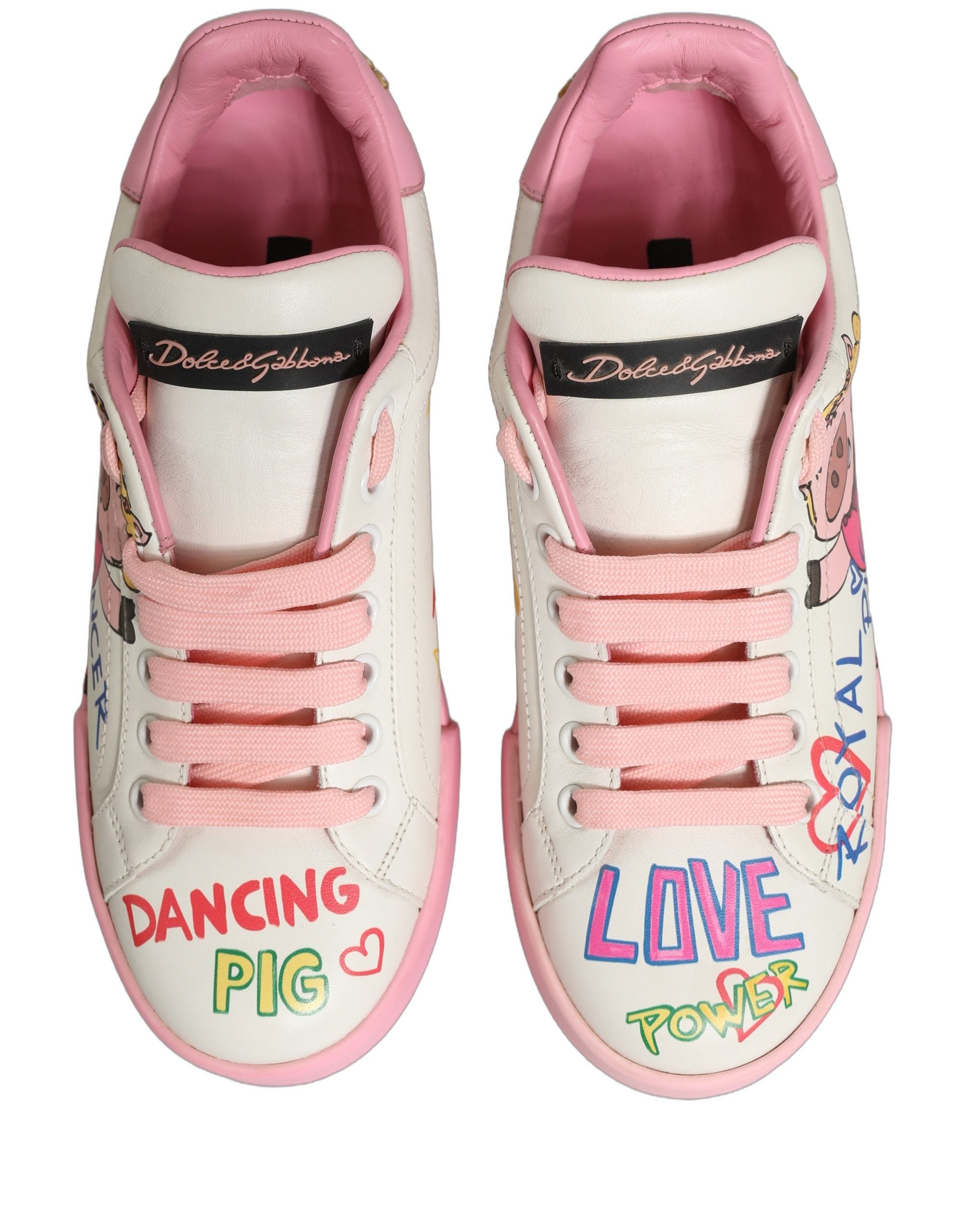 Dolce & Gabbana White Pink Portofino Royal Pig Sneakers Men's Shoes
