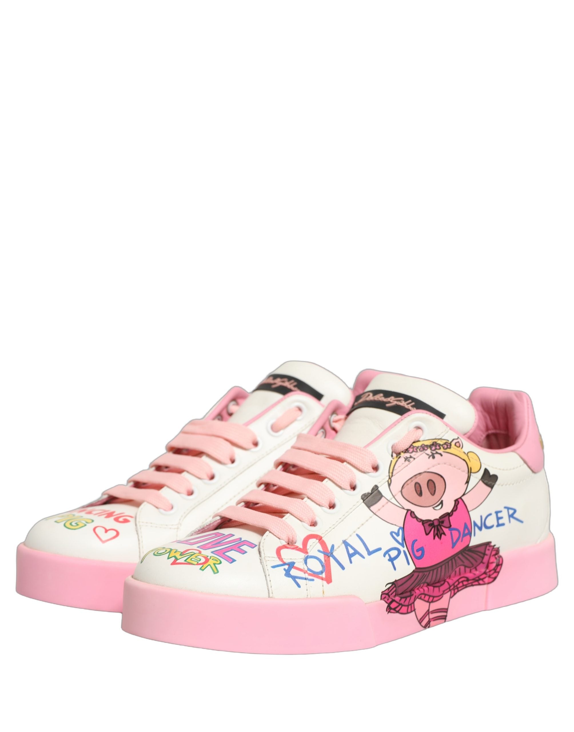 Dolce & Gabbana White Pink Portofino Royal Pig Sneakers Men's Shoes