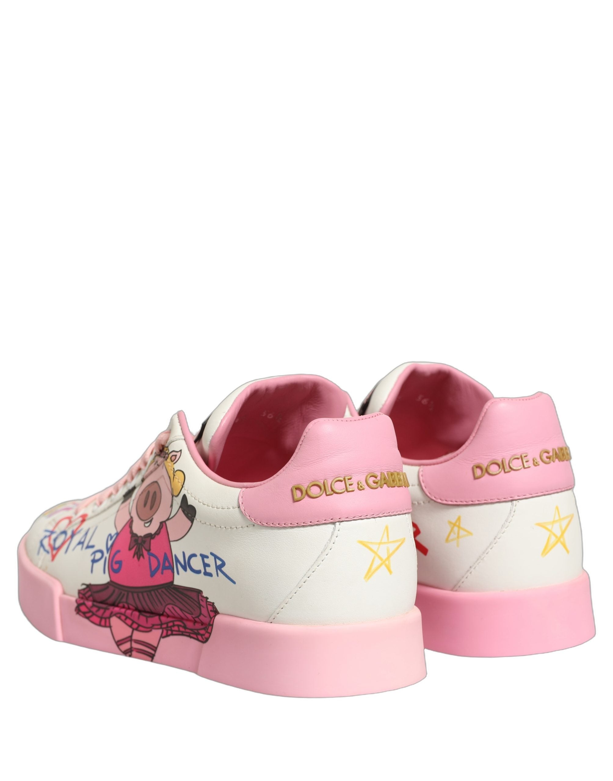 Dolce & Gabbana White Pink Portofino Royal Pig Sneakers Men's Shoes