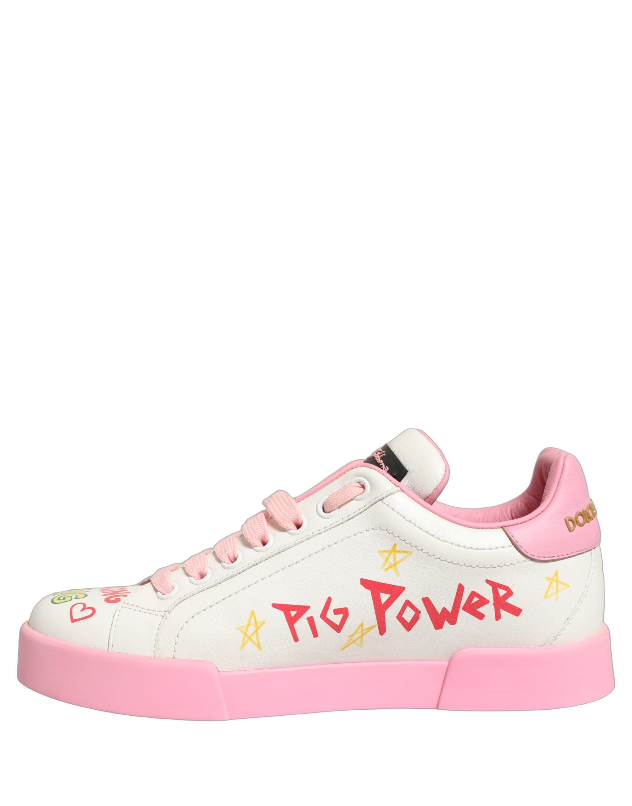 Dolce & Gabbana White Pink Portofino Royal Pig Sneakers Men's Shoes