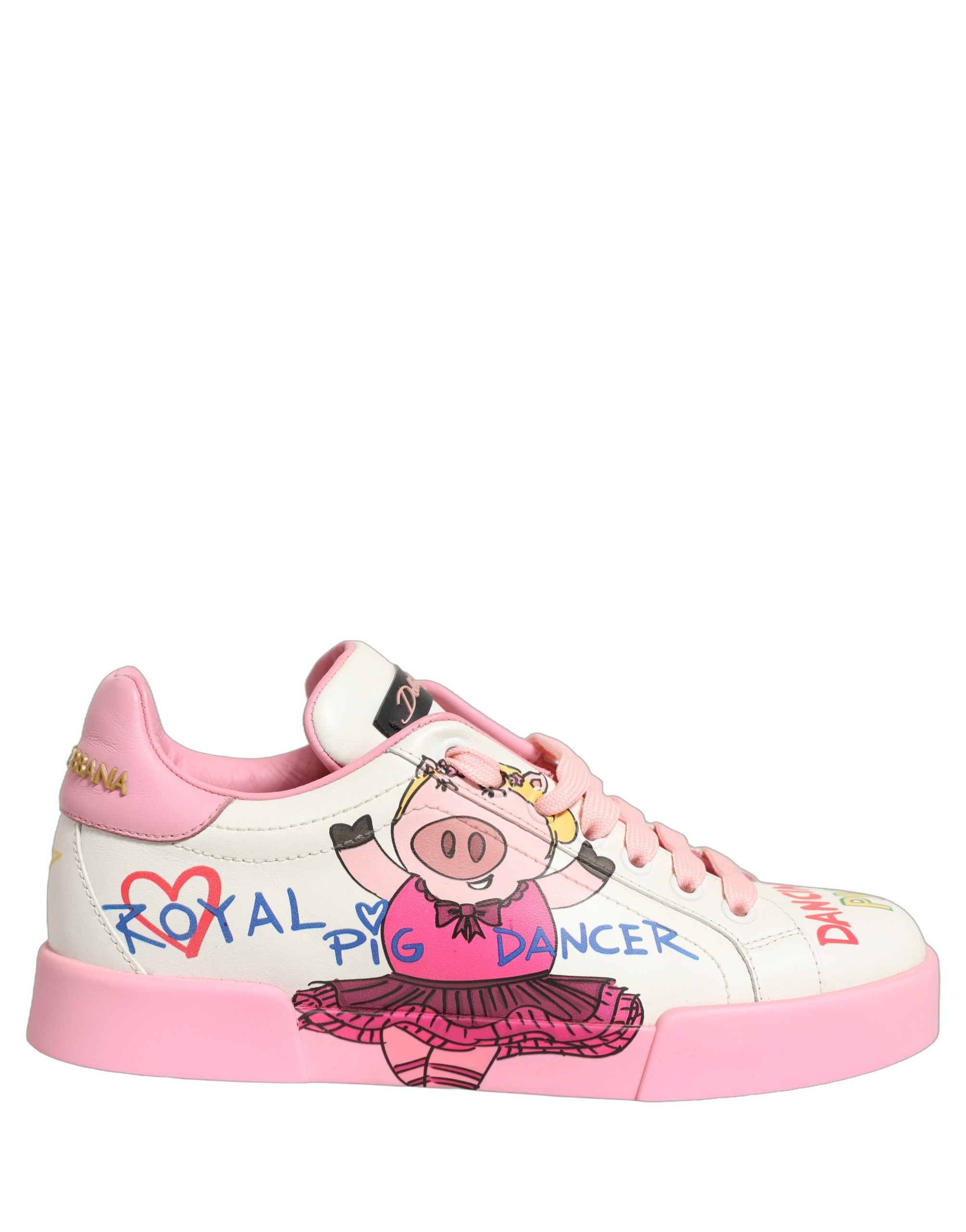 Dolce & Gabbana White Pink Portofino Royal Pig Sneakers Men's Shoes