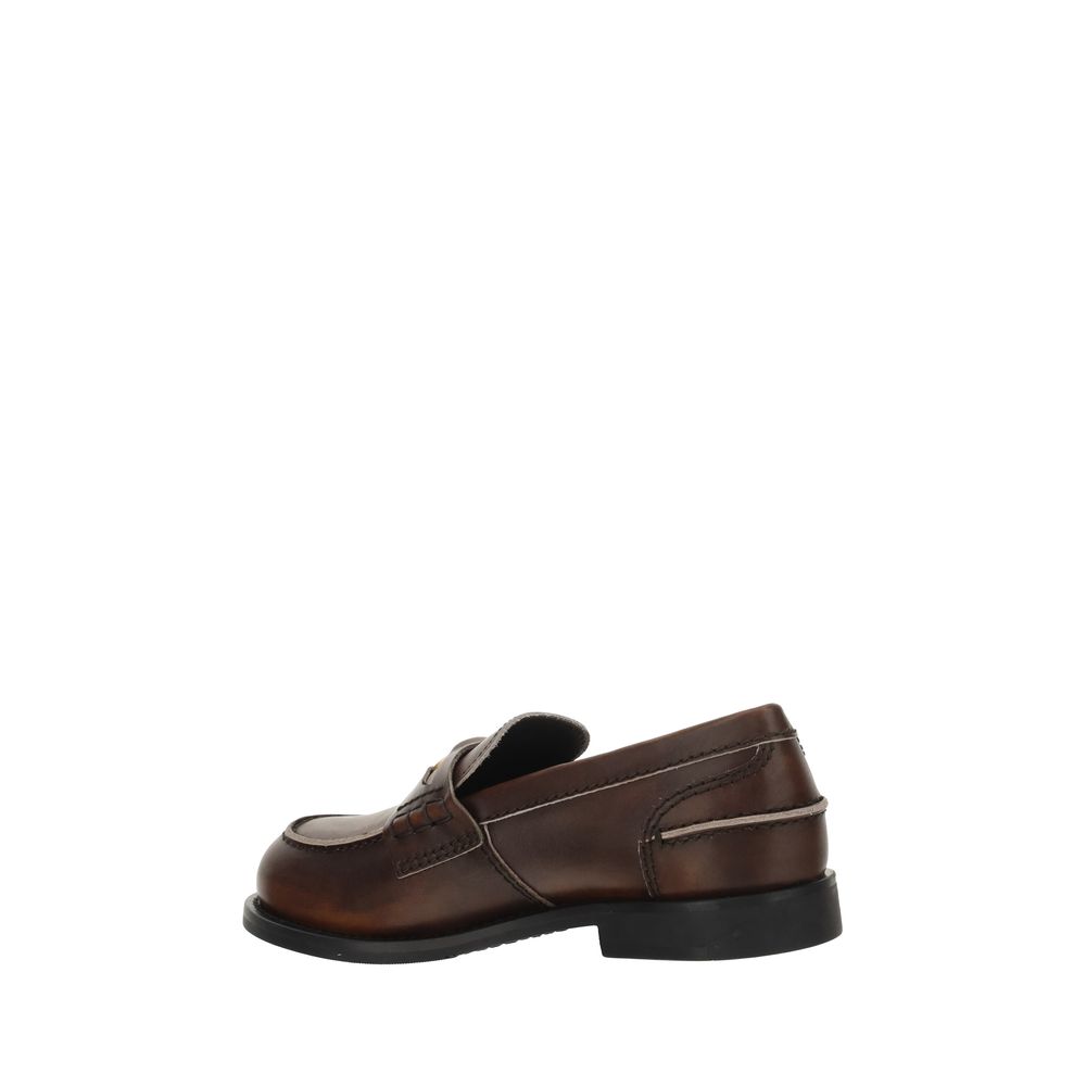 Miu Miu Brown Calf Leather Bos Taurus Slip-On Women's Loafers