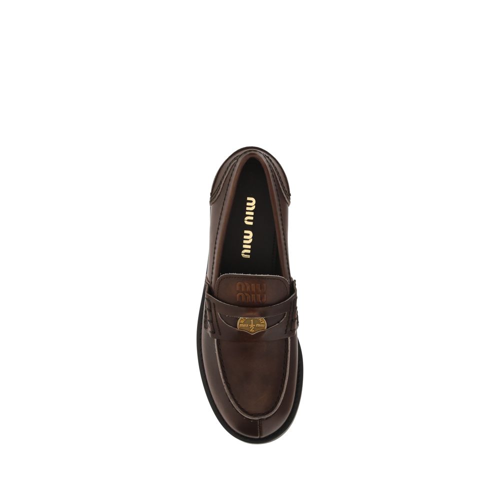 Miu Miu Brown Calf Leather Bos Taurus Slip-On Women's Loafers
