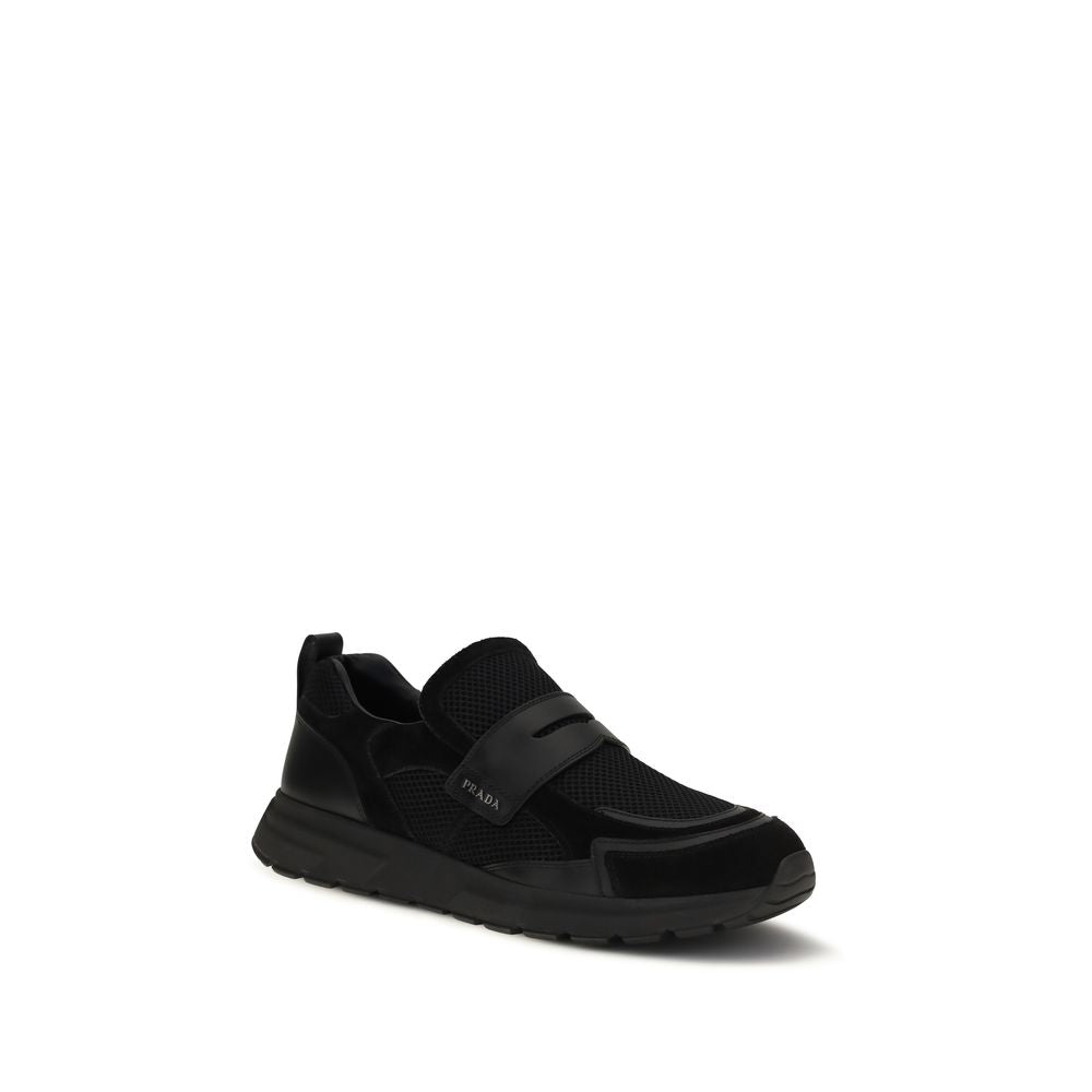 Prada Black Calf Leather Bos Taurus Athletic Men's Sneakers
