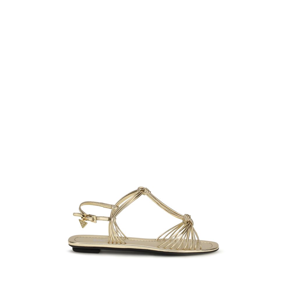 Prada Gold Calf Leather Bos Taurus Flat Women's Sandals