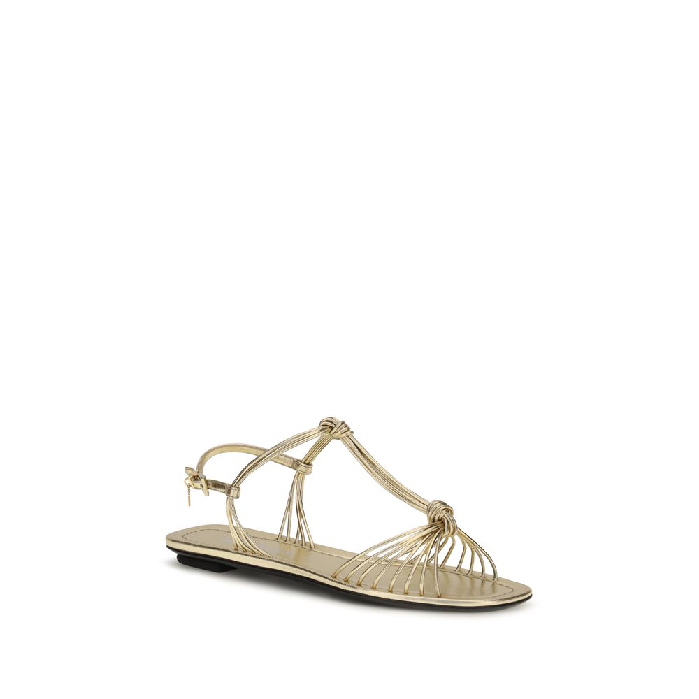 Prada Gold Calf Leather Bos Taurus Flat Women's Sandals
