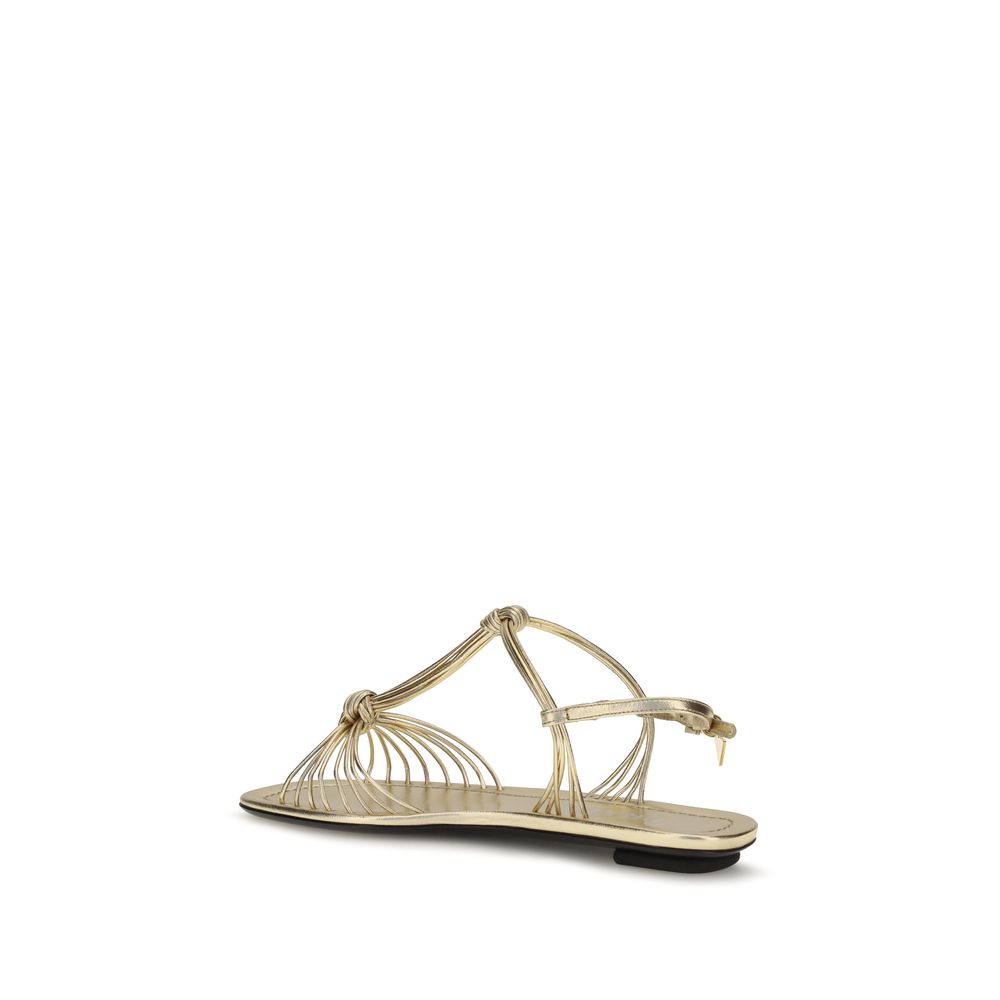Prada Gold Calf Leather Bos Taurus Flat Women's Sandals