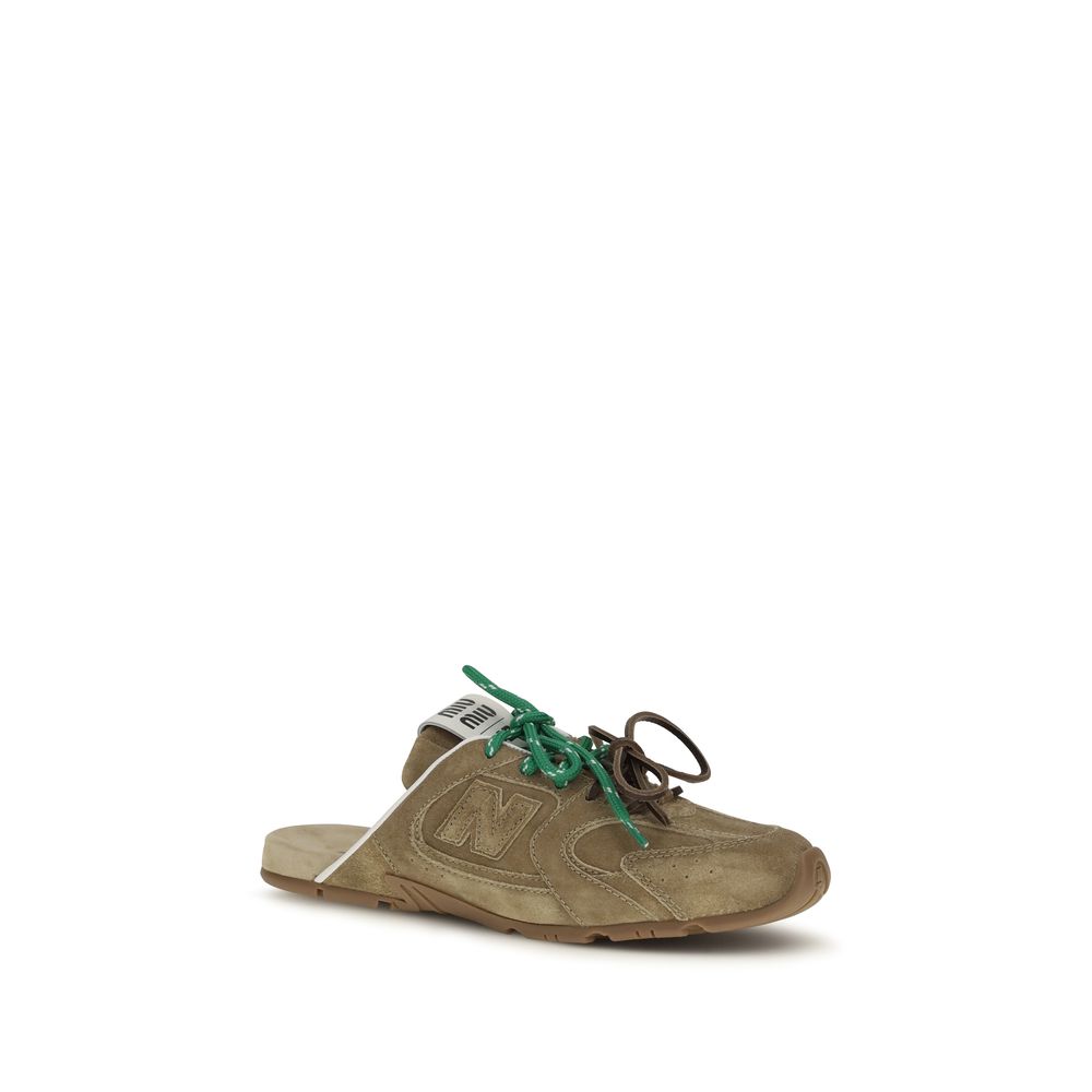 Miu Miu Beige Calf Leather Bos Taurus Athletic Women's Sneakers