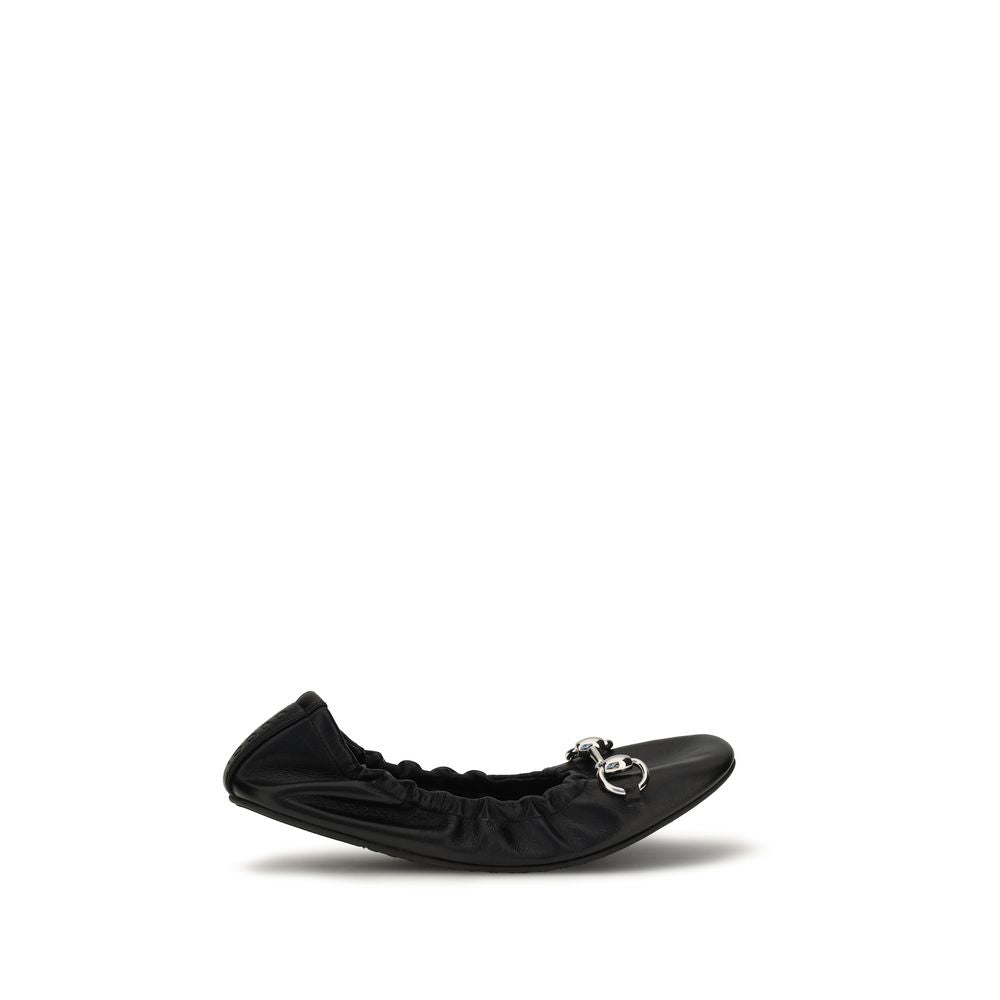 Gucci Black Calf Leather Bos Taurus Ballet Women's Flats