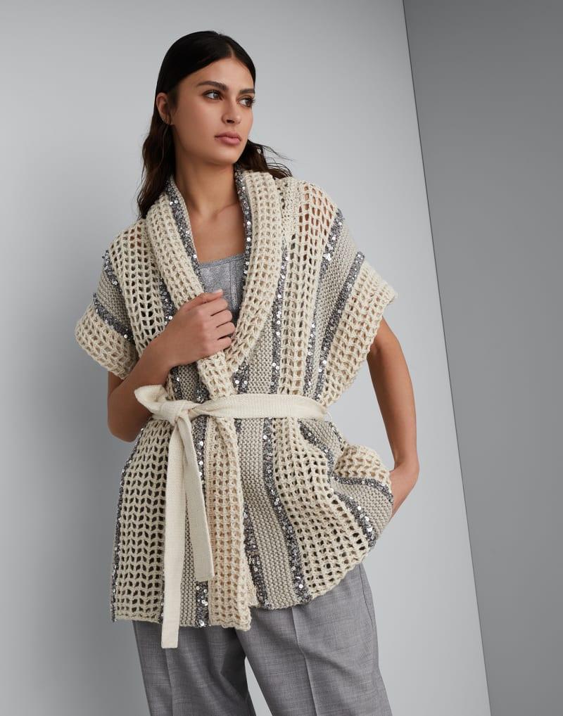 Brunello Cucinelli Bicolor Fibres Sleeveless Women's Jacket